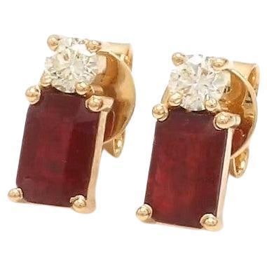 1.24 cts Natural ruby and 0.21 diamond earrings in 14k gold - 5
