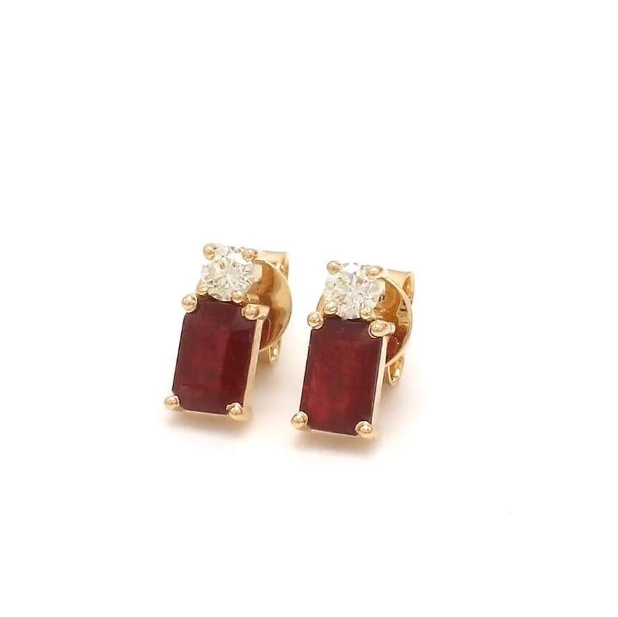 1.24 cts Natural ruby and 0.21 diamond earrings in 14k gold - 7