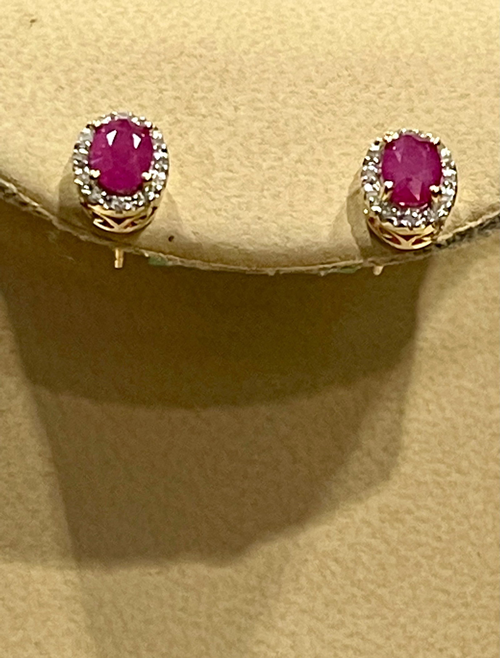 1 Carat Oval Natural Ruby and Diamond Stud Post Earrings 14 Karat Yellow Gold - 11