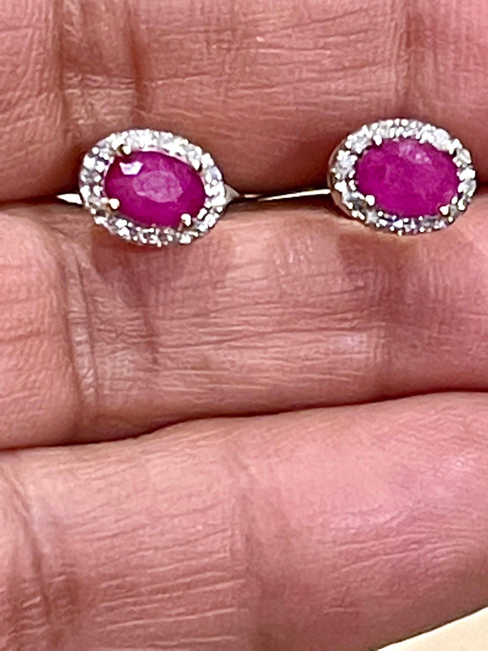 1 Carat Oval Natural Ruby and Diamond Stud Post Earrings 14 Karat Yellow Gold - 12