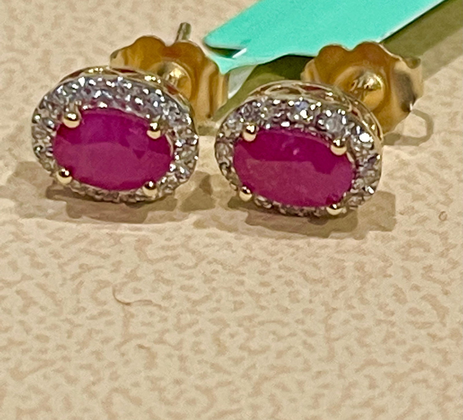 1 Carat Oval Natural Ruby and Diamond Stud Post Earrings 14 Karat Yellow Gold - 13