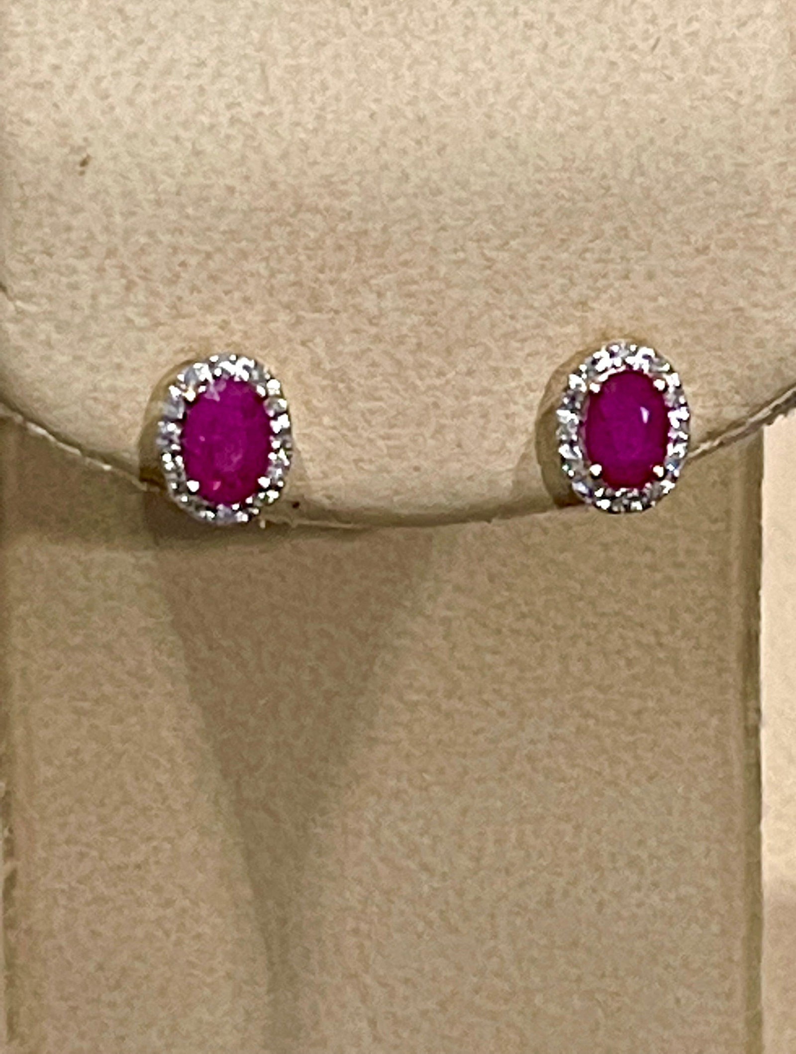 1 Carat Oval Natural Ruby and Diamond Stud Post Earrings 14 Karat Yellow Gold - 16