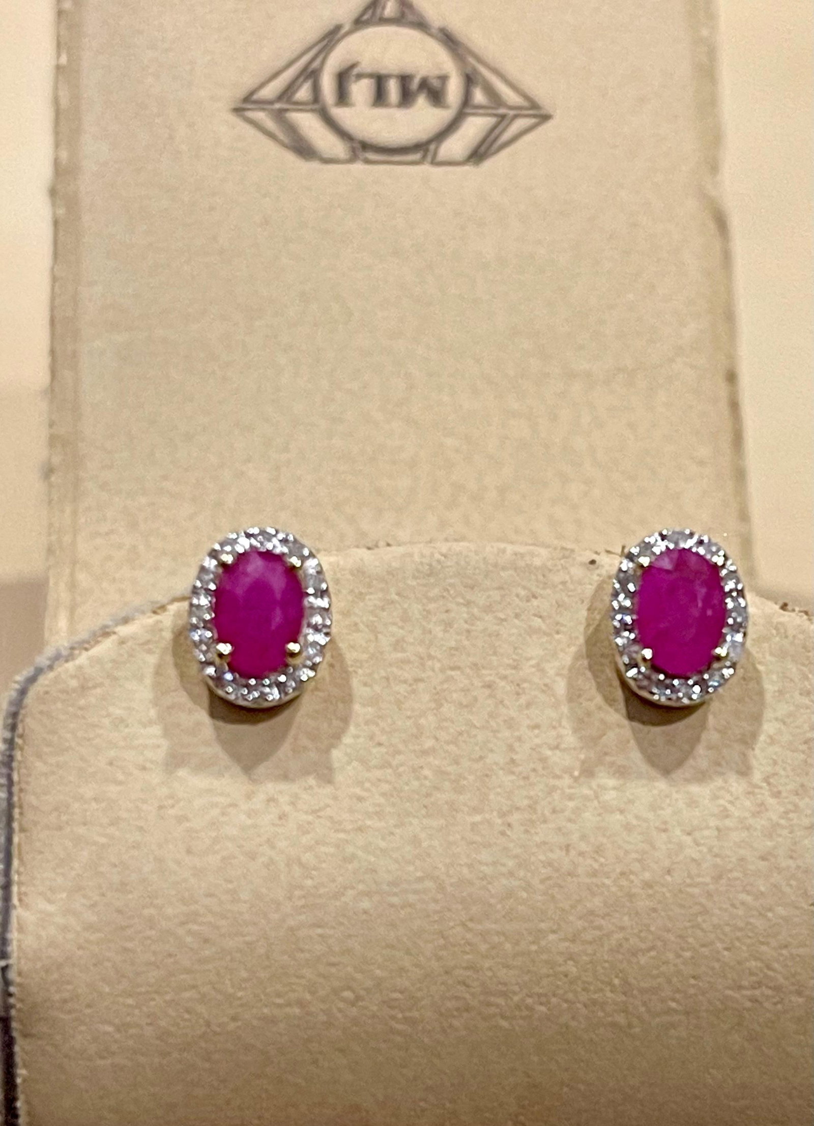 1 Carat Oval Natural Ruby and Diamond Stud Post Earrings 14 Karat Yellow Gold - 2
