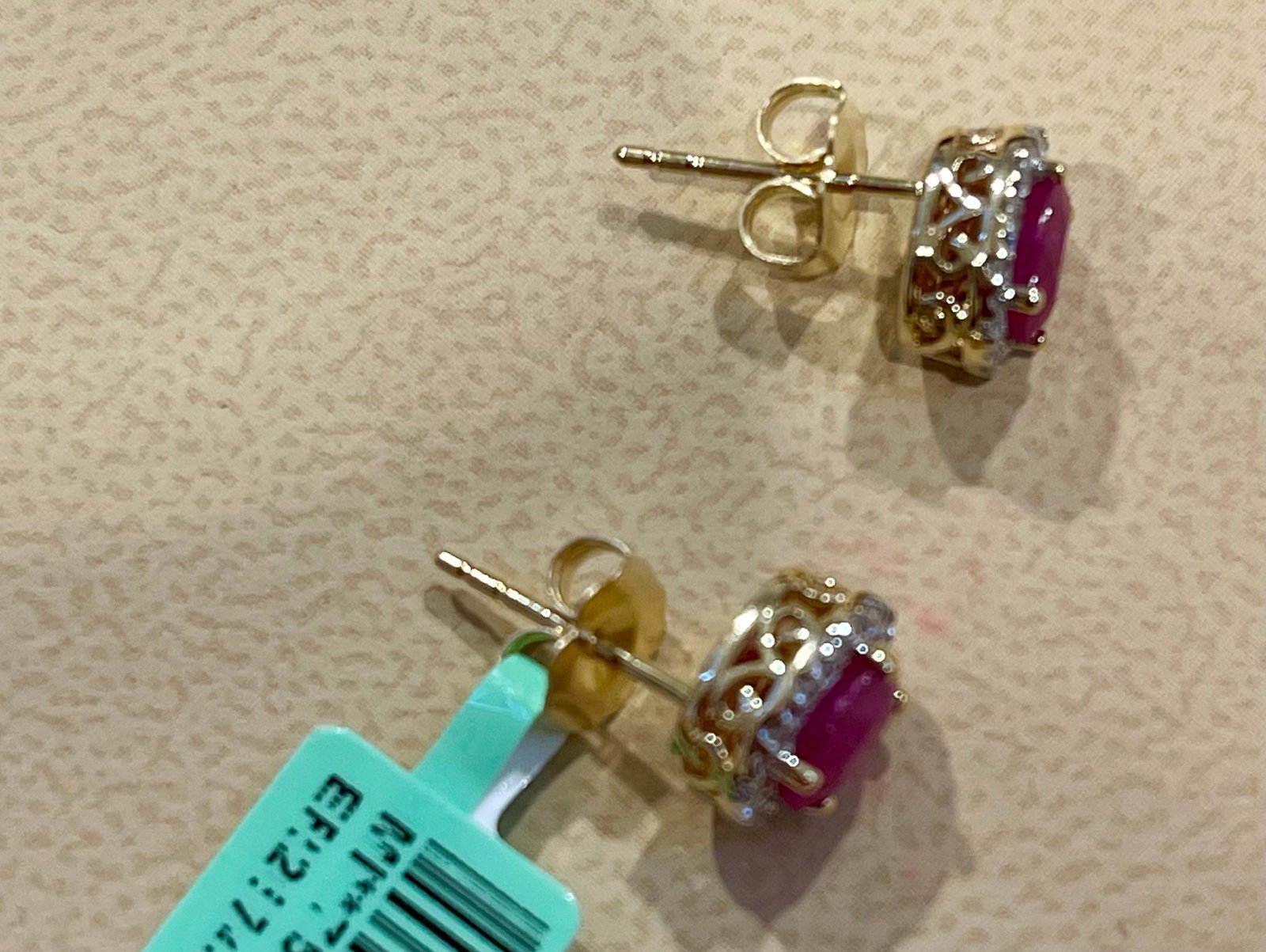 1 Carat Oval Natural Ruby and Diamond Stud Post Earrings 14 Karat Yellow Gold - 4
