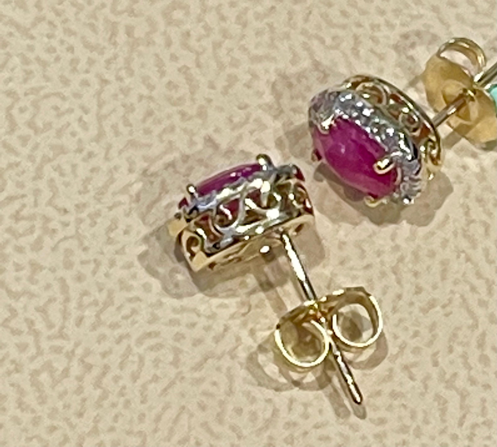 1 Carat Oval Natural Ruby and Diamond Stud Post Earrings 14 Karat Yellow Gold - 6