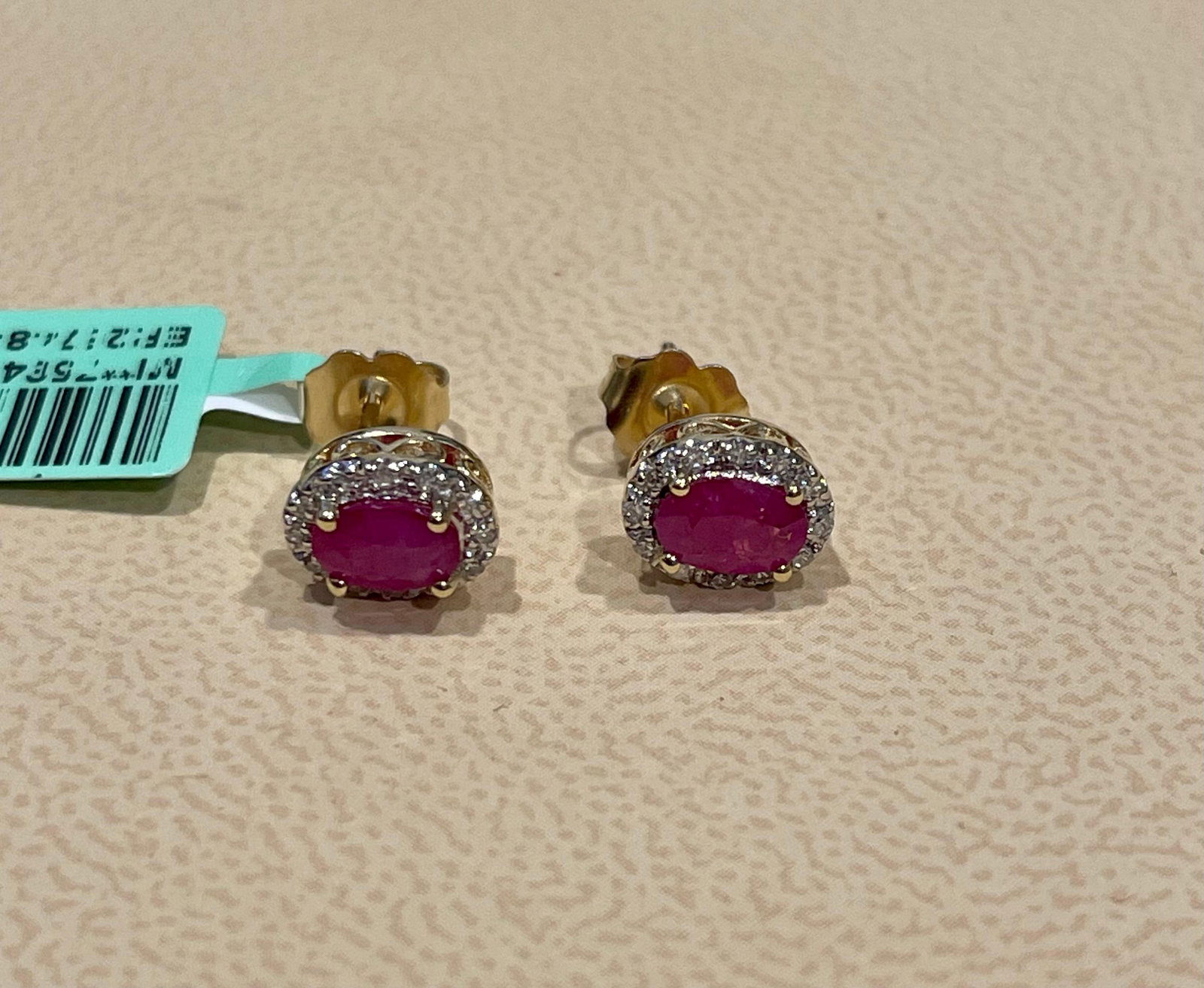 1 Carat Oval Natural Ruby and Diamond Stud Post Earrings 14 Karat Yellow Gold - 7