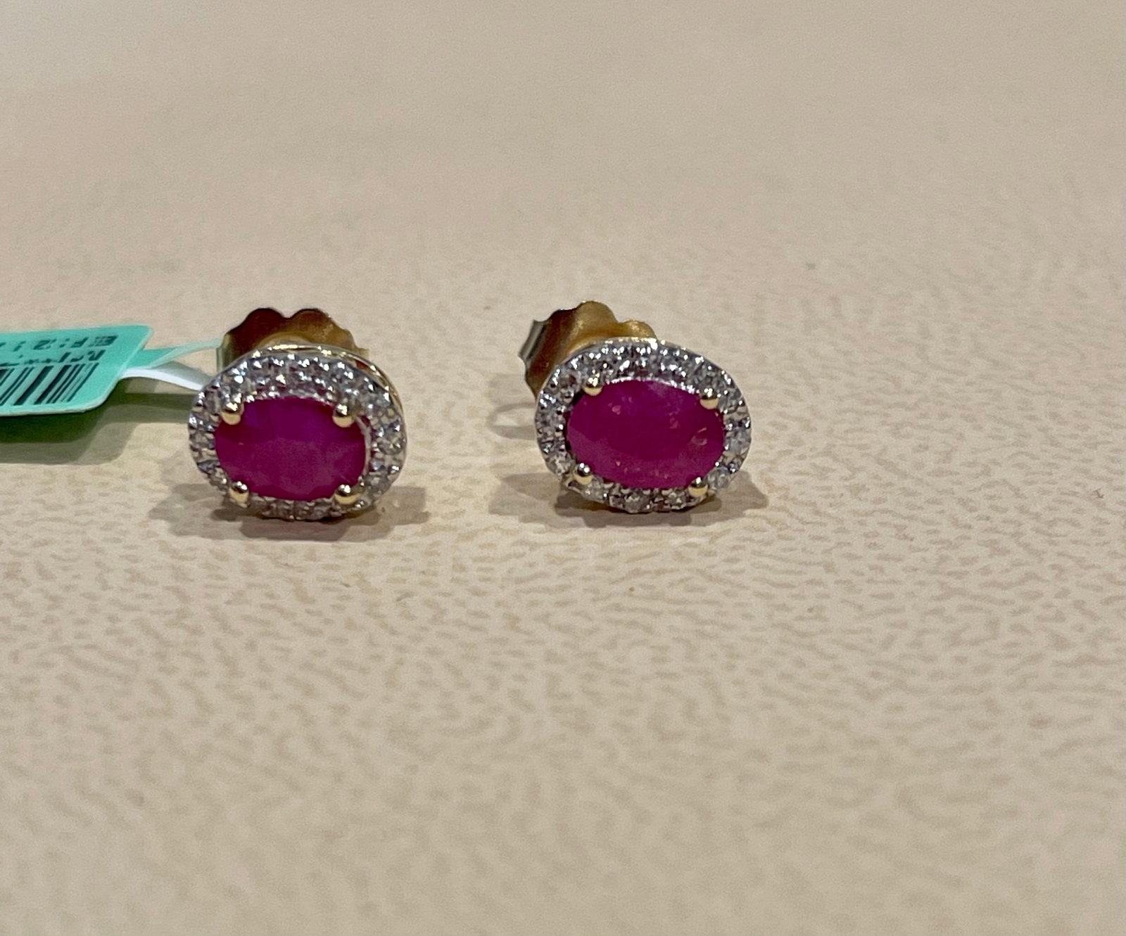 1 Carat Oval Natural Ruby and Diamond Stud Post Earrings 14 Karat Yellow Gold - 8