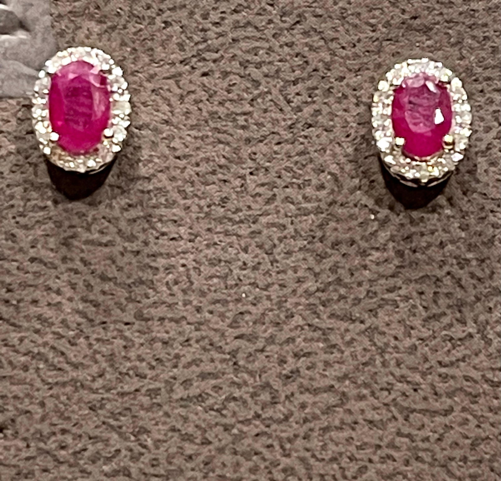 1 Carat Oval Natural Ruby and Diamond Stud Post Earrings 14 Karat White Gold - 10