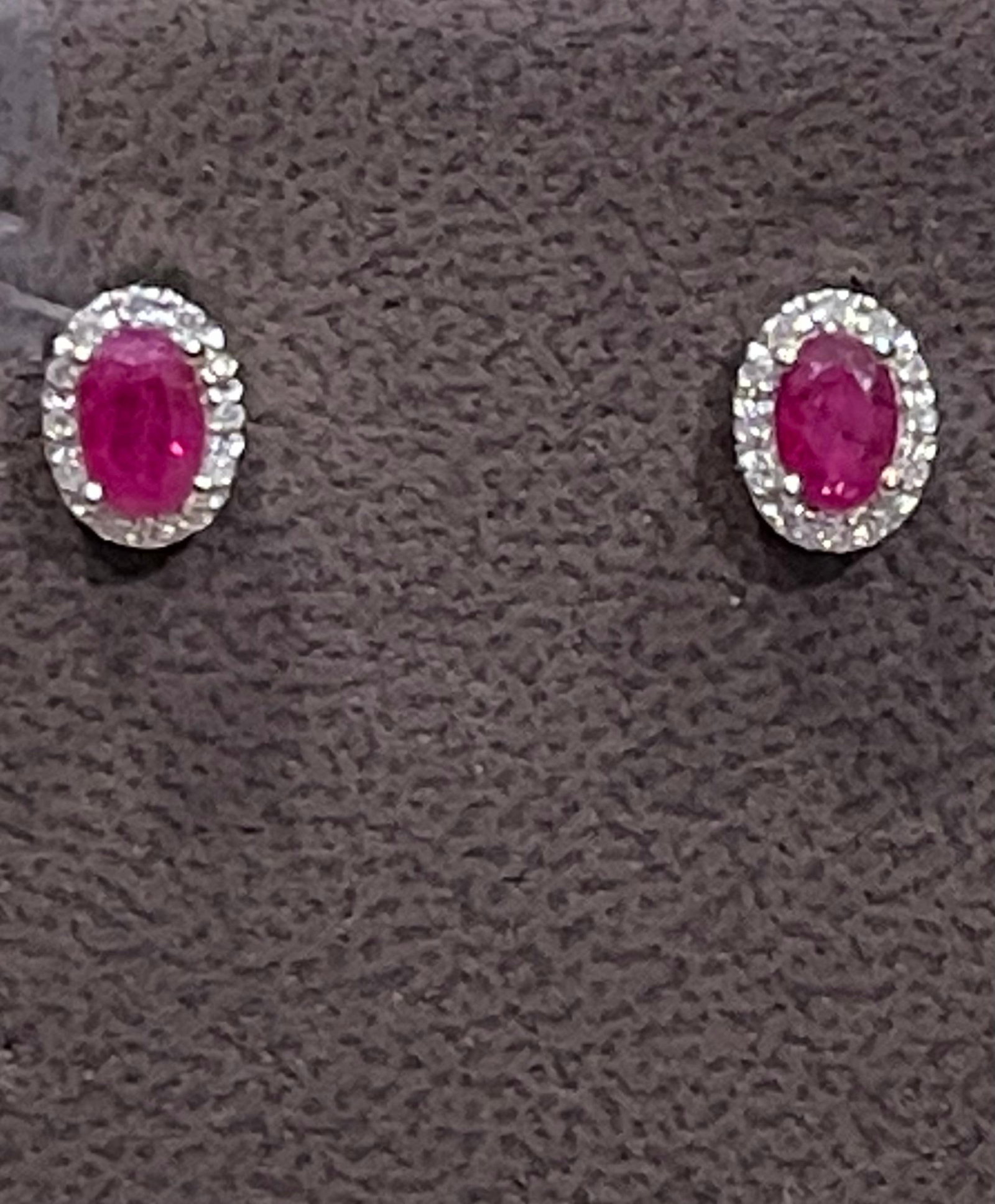 1 Carat Oval Natural Ruby and Diamond Stud Post Earrings 14 Karat White Gold - 16