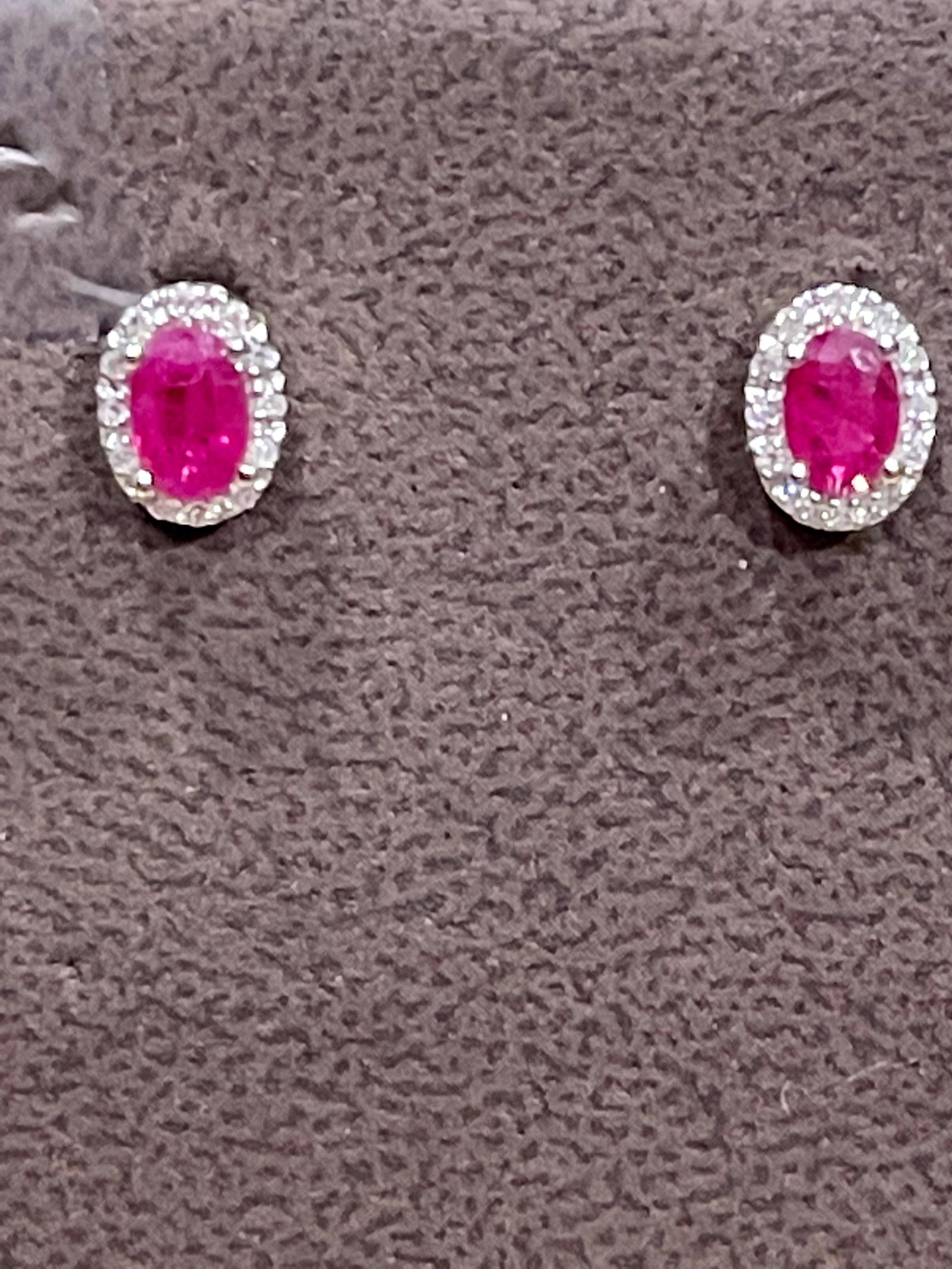 1 Carat Oval Natural Ruby and Diamond Stud Post Earrings 14 Karat White Gold - 5