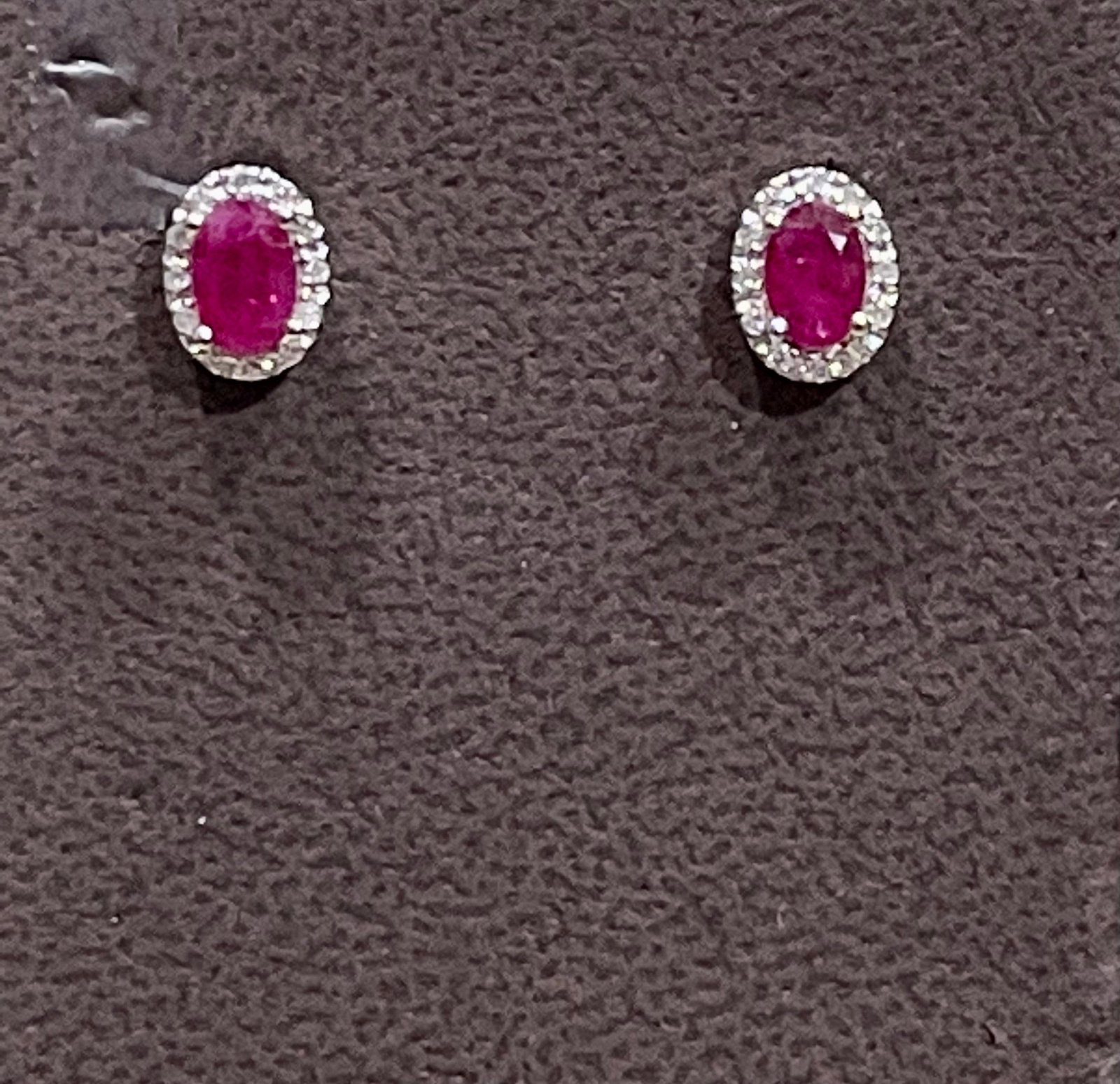 1 Carat Oval Natural Ruby and Diamond Stud Post Earrings 14 Karat White Gold - 7