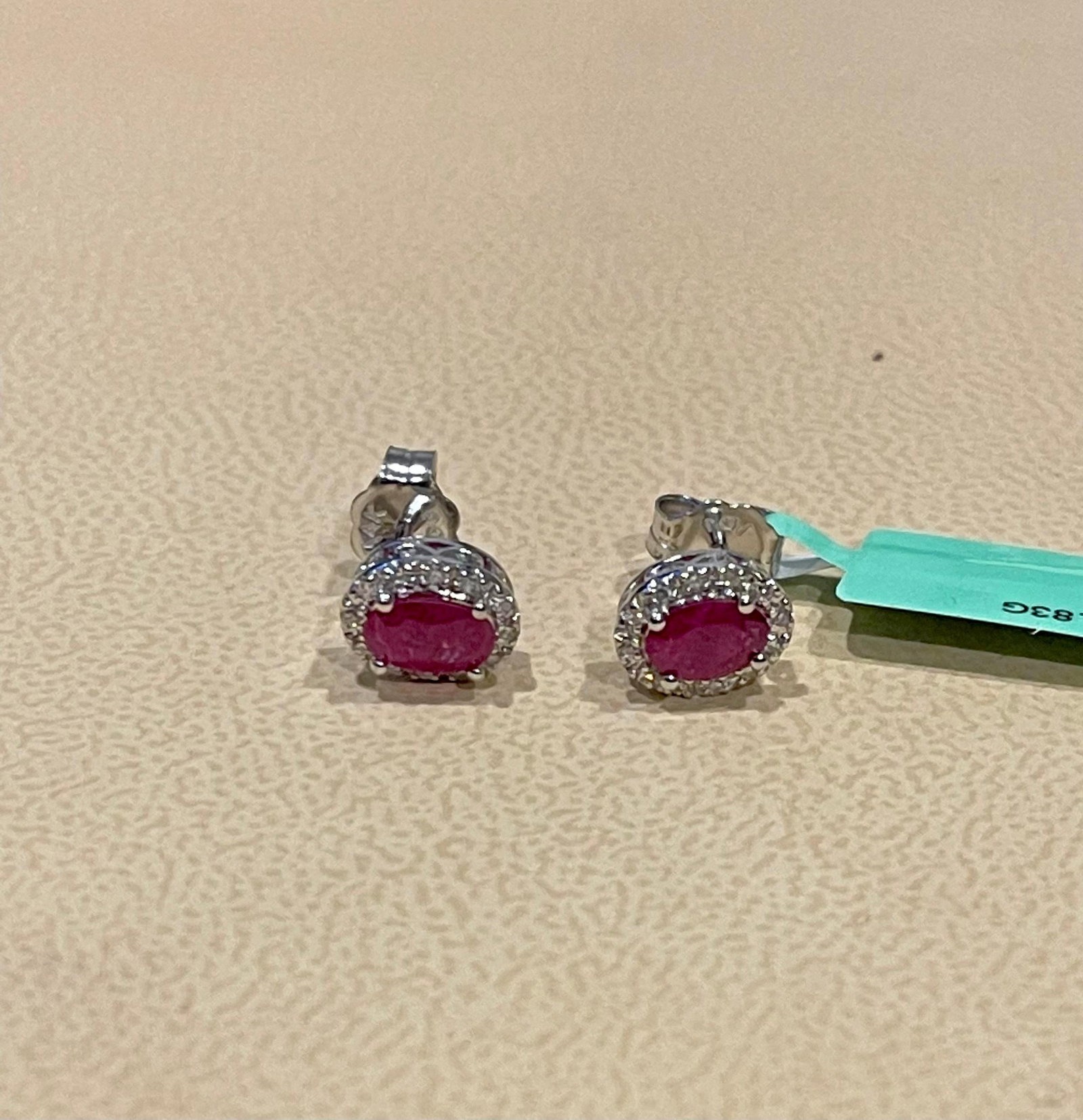 1 Carat Oval Natural Ruby and Diamond Stud Post Earrings 14 Karat White Gold - 8