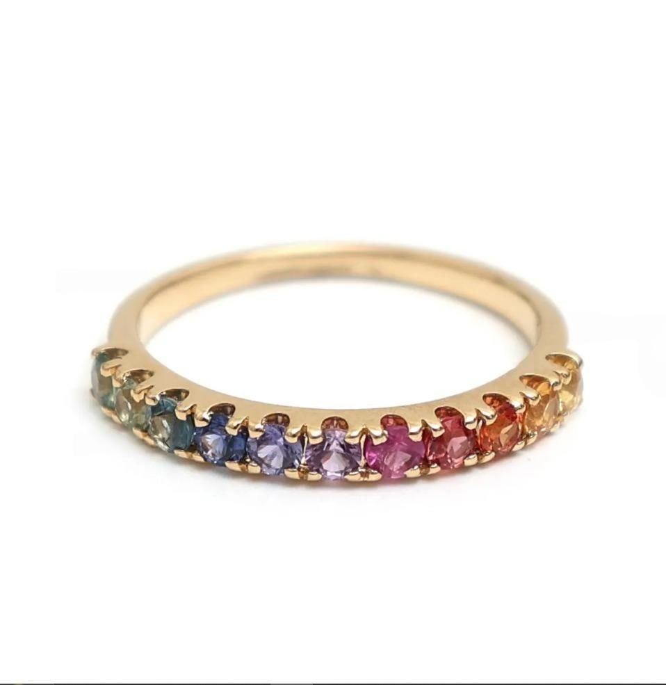 Natural 0.54 cts rainbow sapphire ring in 18k gold - 6