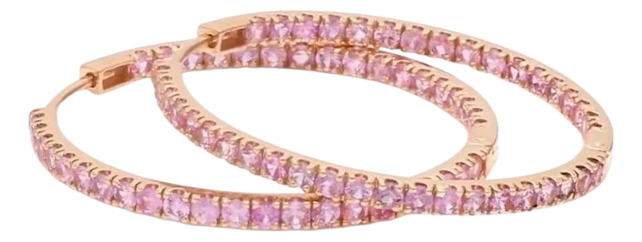4.80 cts Natural pink sapphire earrings in 18k gold: Pink sapphire thin big hoops earrings gold Natural pink sapphire prong set earrings gold Pink sapphire round cut hoops earrings gold GEMSTONE DETAILS : âœ¦ Gemstone : Pink Sapphire 