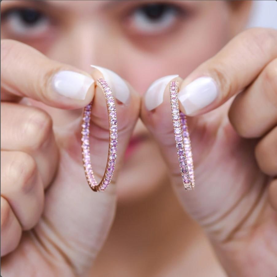 4.80 cts Natural pink sapphire earrings in 18k gold - 3