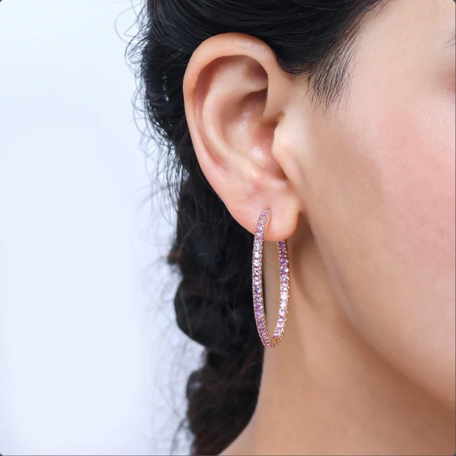 4.80 cts Natural pink sapphire earrings in 18k gold - 8