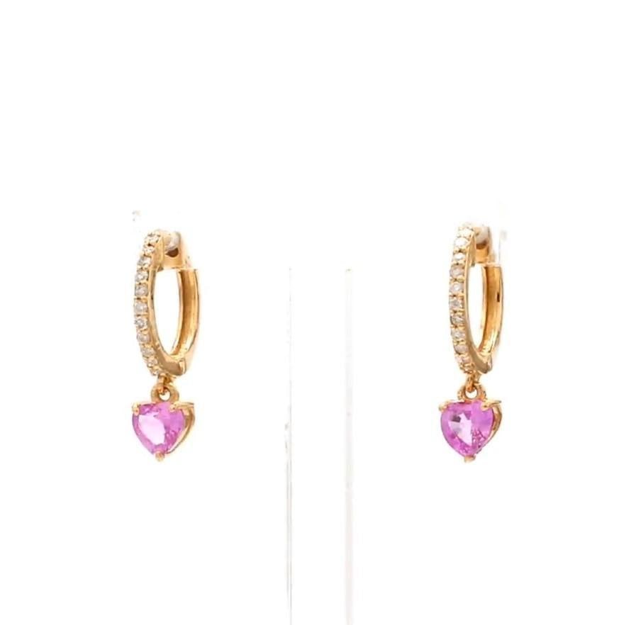 0.73 cts Natural heart pink sapphire and 0.12 cts diamond earrings in 18k gold - 11