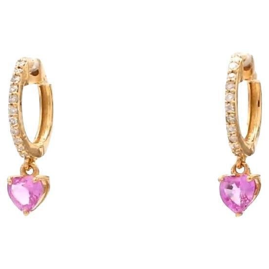 0.73 cts Natural heart pink sapphire and 0.12 cts diamond earrings in 18k gold - 15