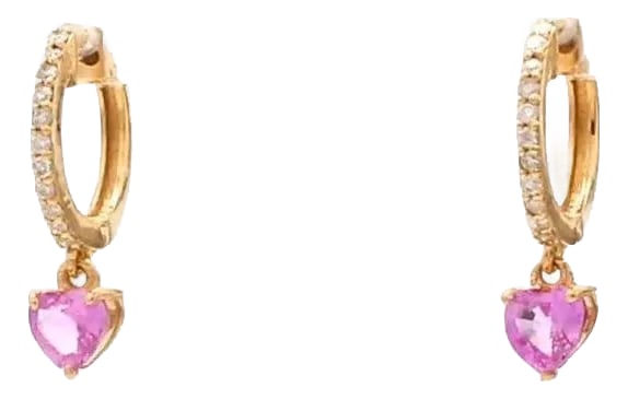 0.73 cts Natural heart pink sapphire and 0.12 cts diamond earrings in 18k gold: Pink sapphire heart diamond drop earring gold Natural heart pink sapphire diamond earrings gold Pink sapphire heart charm earrings gold GEMSTONE DETAILS : âœ¦ Gemstone : Pink Sapphire &