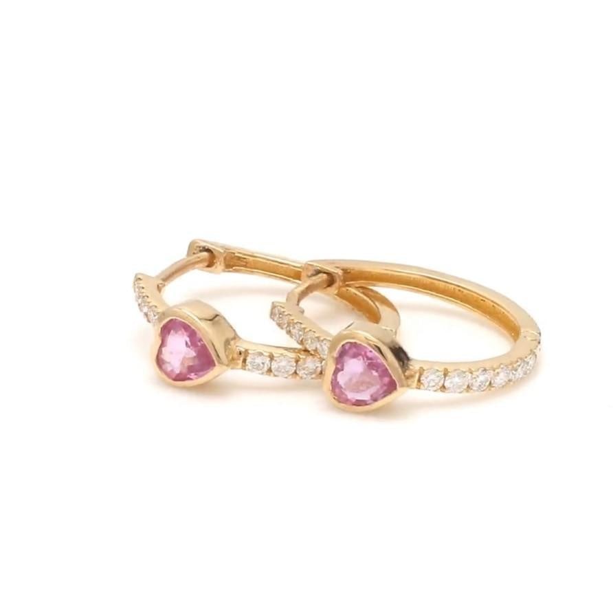 0.49 cts Natural pink sapphire & 0.18 cts diamond earrings in 14k gold - 10