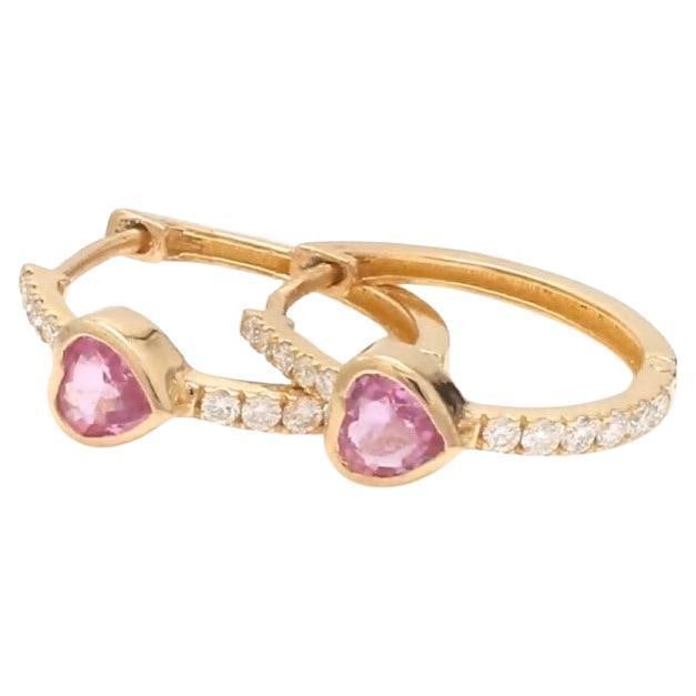 0.49 cts Natural pink sapphire & 0.18 cts diamond earrings in 14k gold - 5
