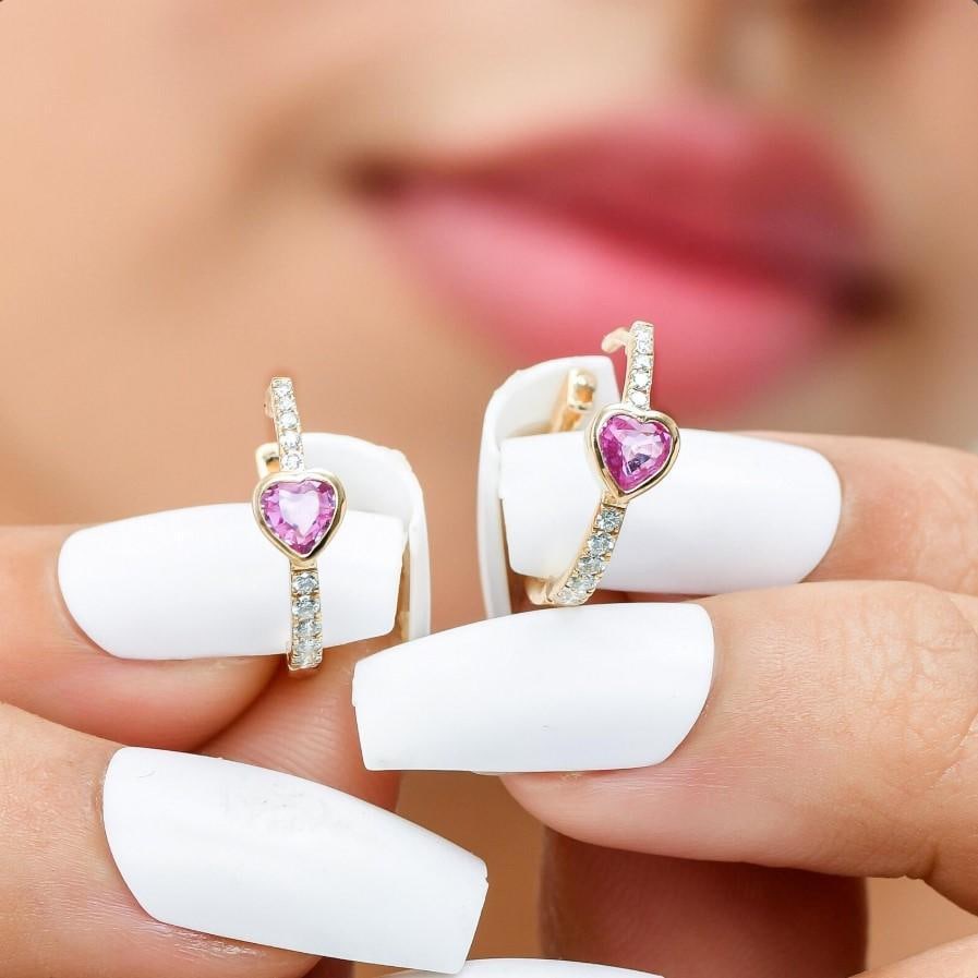 0.49 cts Natural pink sapphire & 0.18 cts diamond earrings in 14k gold - 9