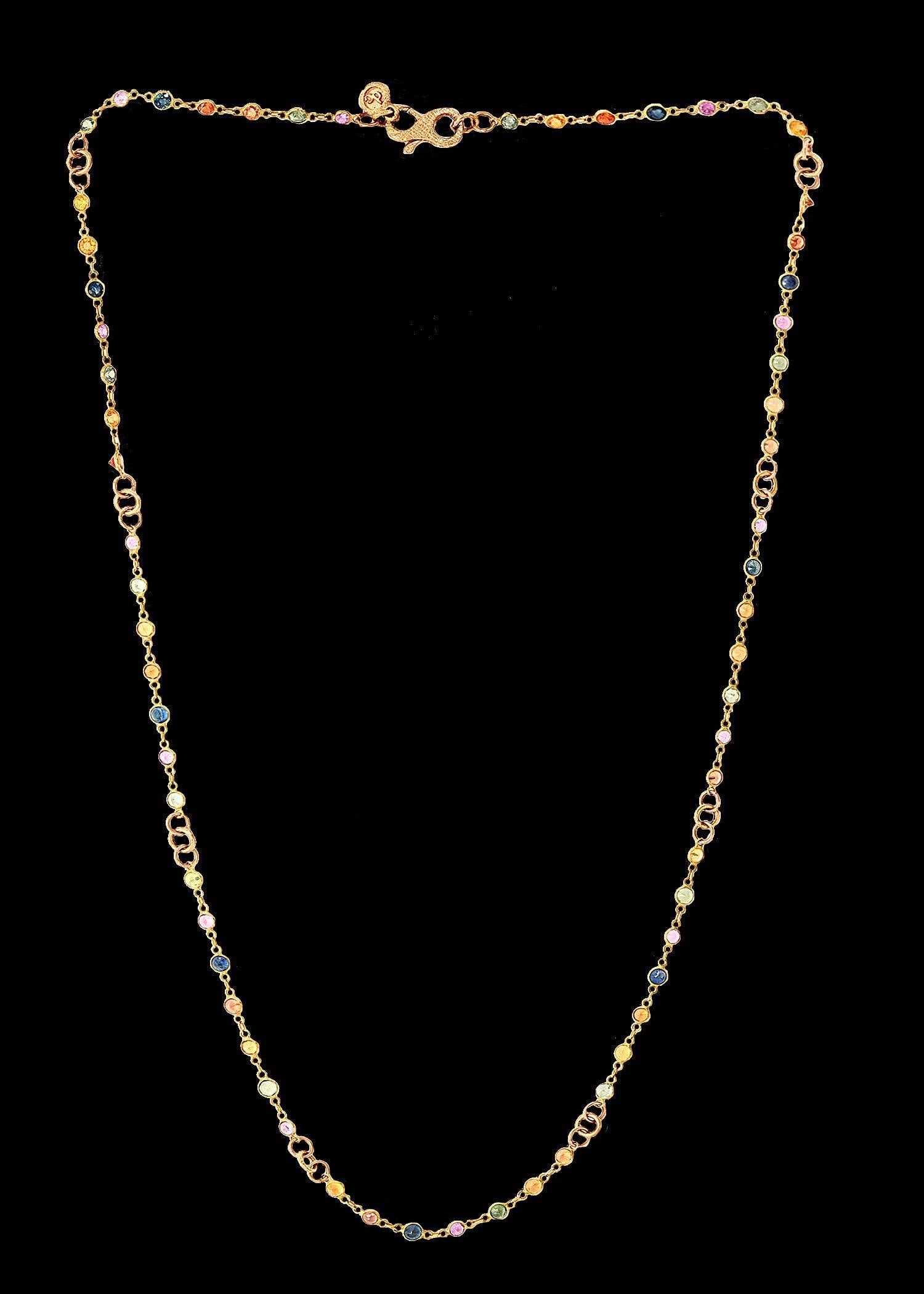 Bezel-Set Multi-Sapphire Station Necklace 18kt Yellow Gold by Designer dc - 16