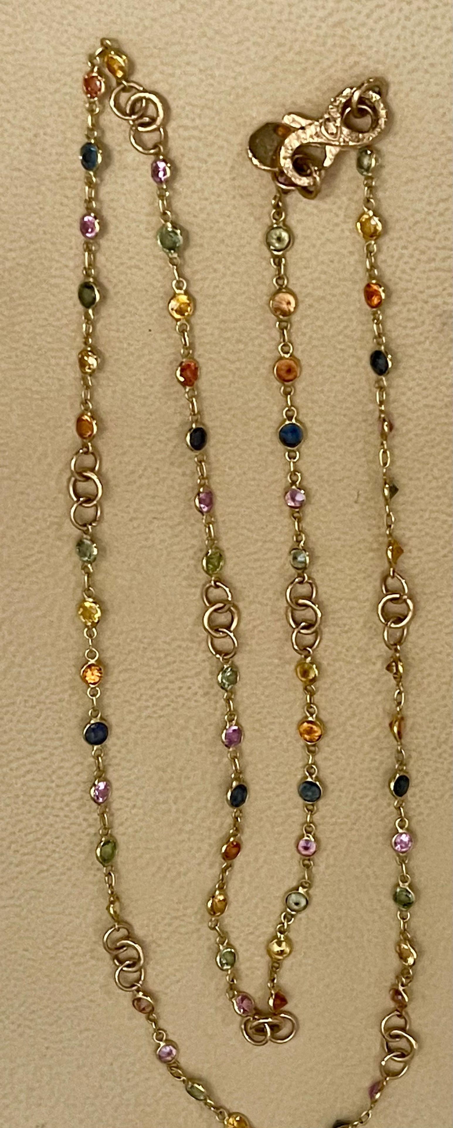 Bezel-Set Multi-Sapphire Station Necklace 18kt Yellow Gold by Designer dc - 17