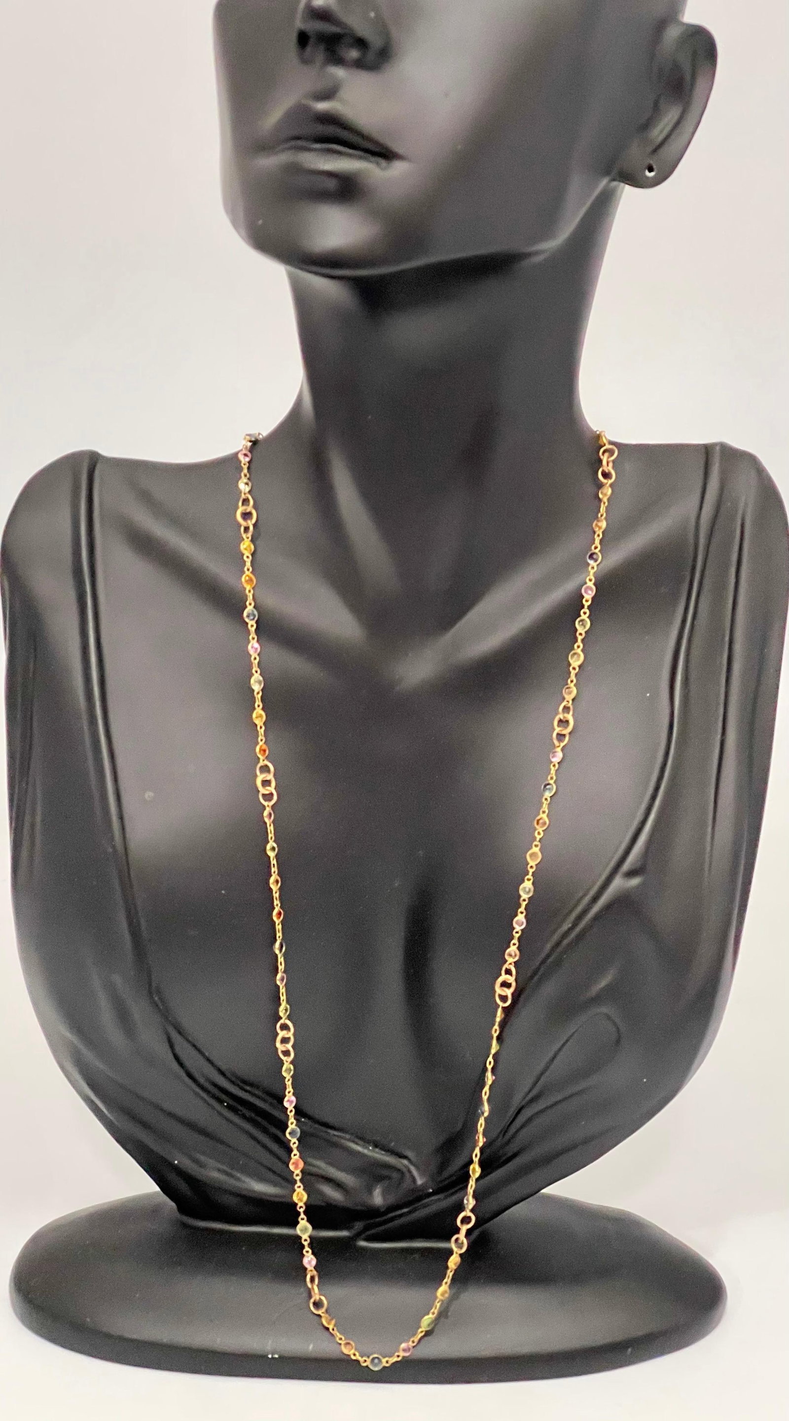 Bezel-Set Multi-Sapphire Station Necklace 18kt Yellow Gold by Designer dc - 2