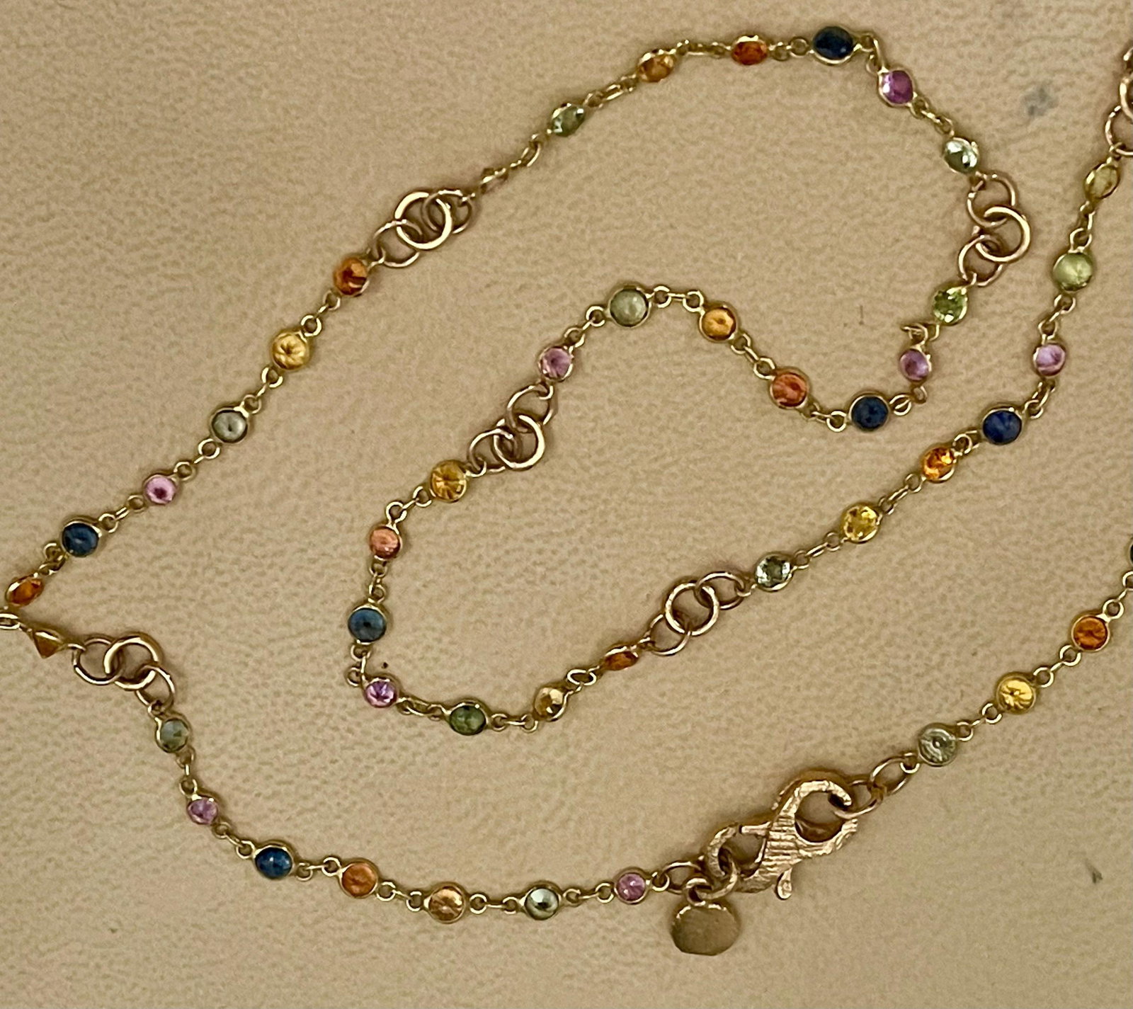 Bezel-Set Multi-Sapphire Station Necklace 18kt Yellow Gold by Designer dc - 3