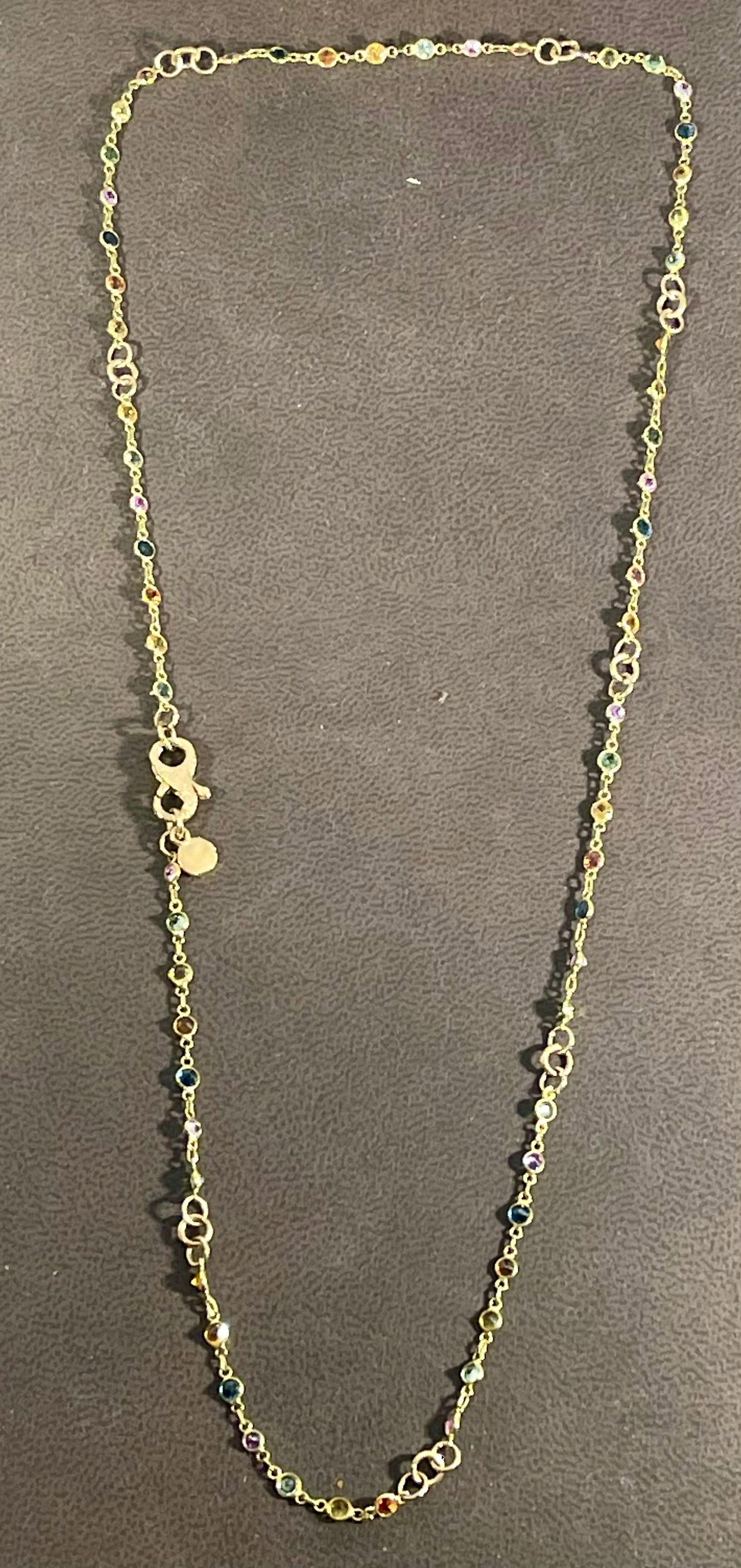 Bezel-Set Multi-Sapphire Station Necklace 18kt Yellow Gold by Designer dc - 6