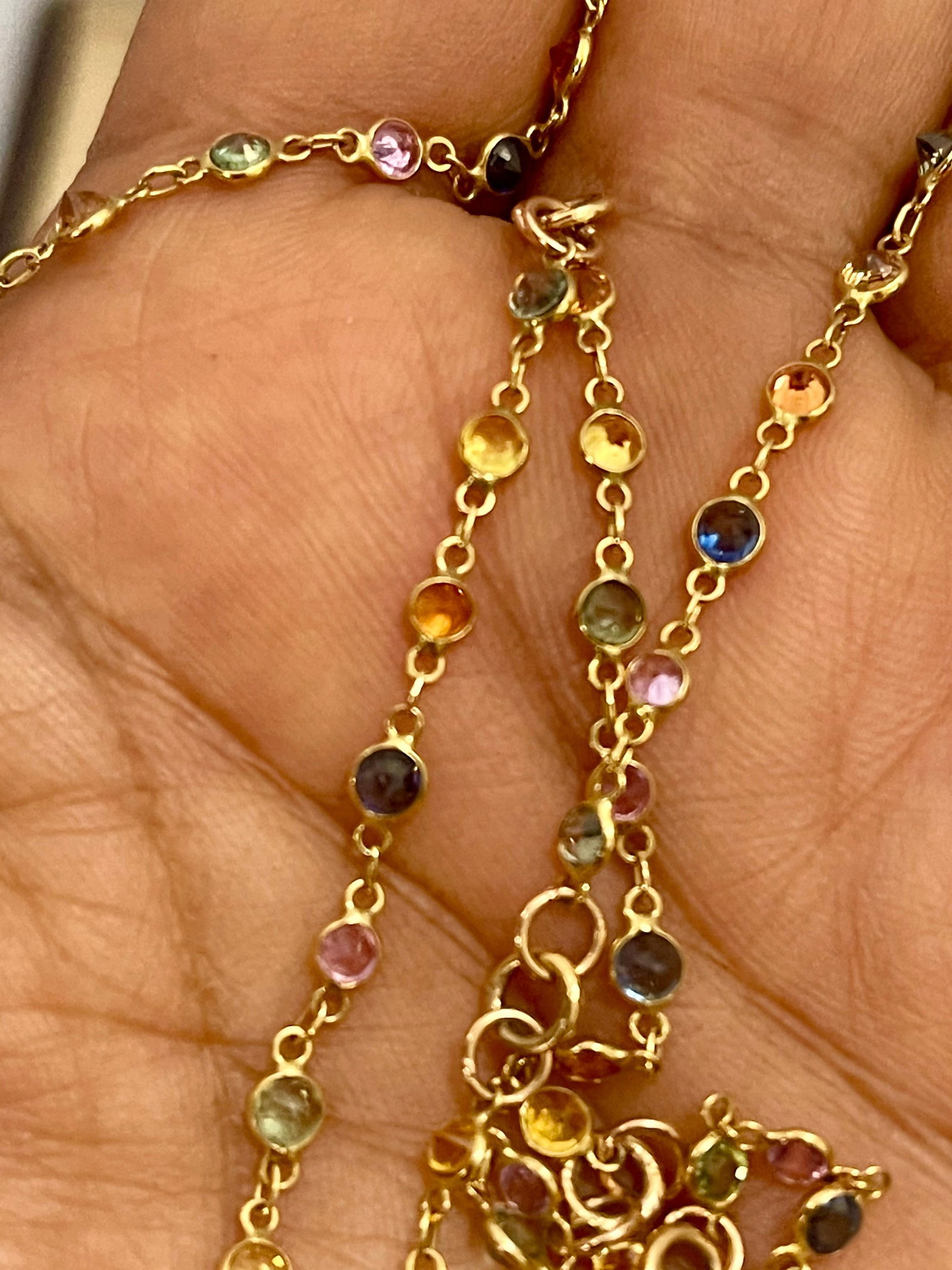 Bezel-Set Multi-Sapphire Station Necklace 18kt Yellow Gold by Designer dc - 7