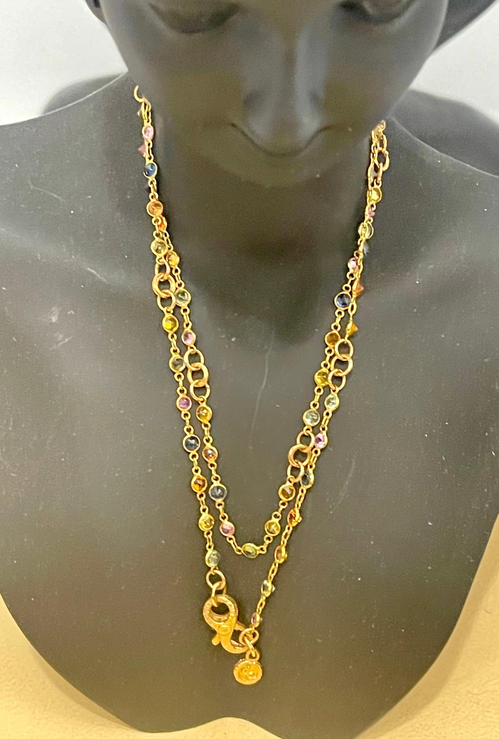 Bezel-Set Multi-Sapphire Station Necklace 18kt Yellow Gold by Designer dc - 8