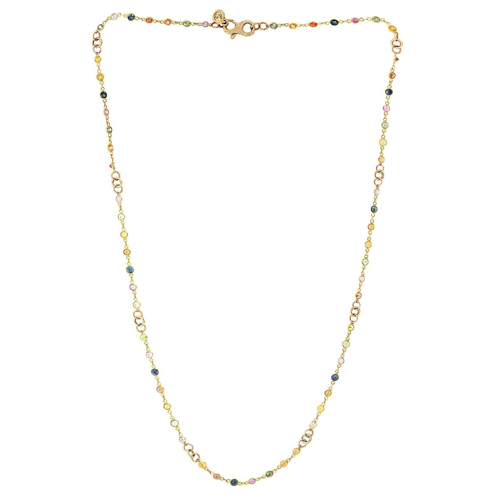 Bezel-Set Multi-Sapphire Station Necklace 18kt Yellow Gold by Designer dc - 9