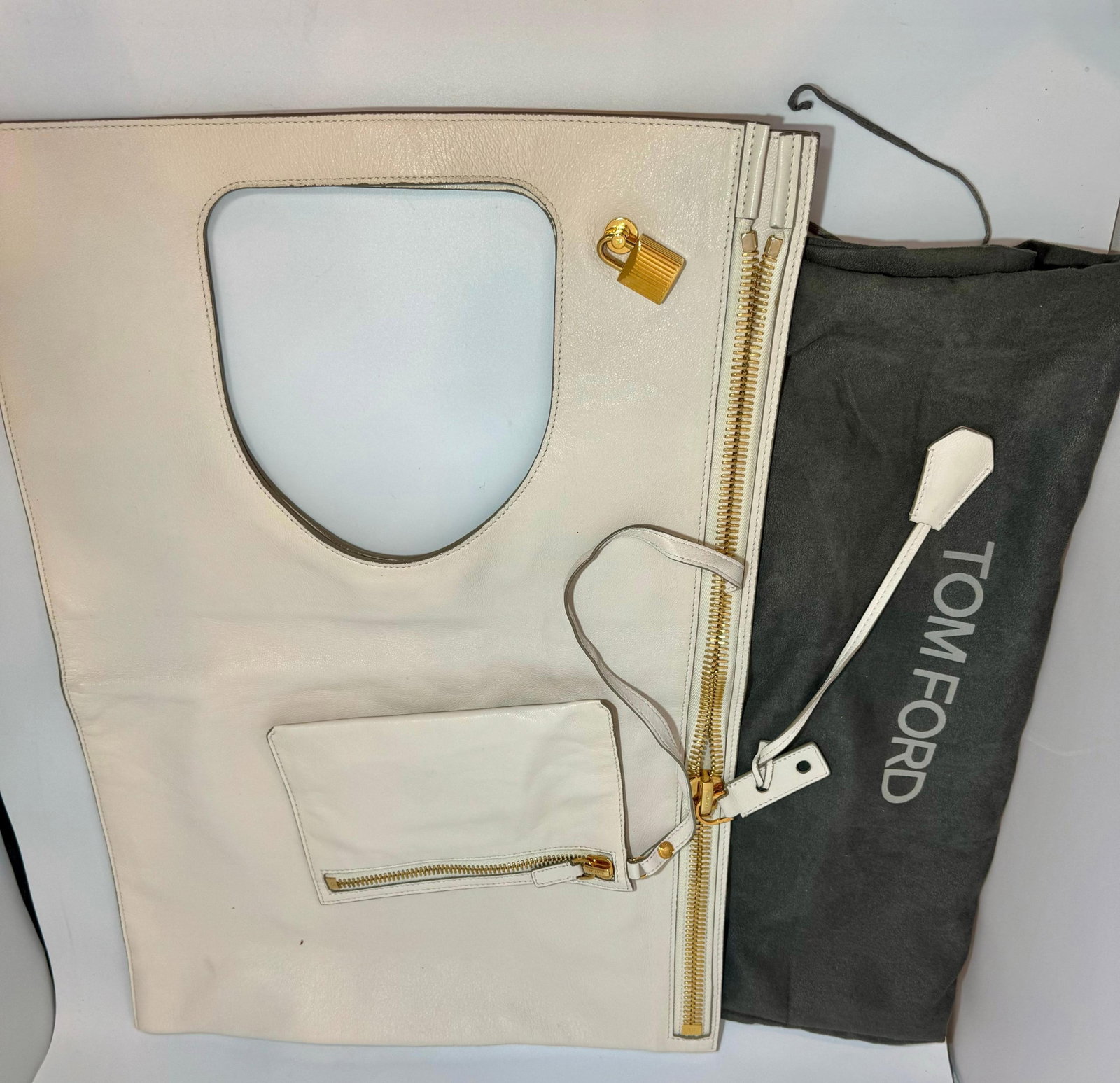 Authentic TOM FORD Alix flat tote Shoulder bag , ALIX Leather Handbag White, New - 11