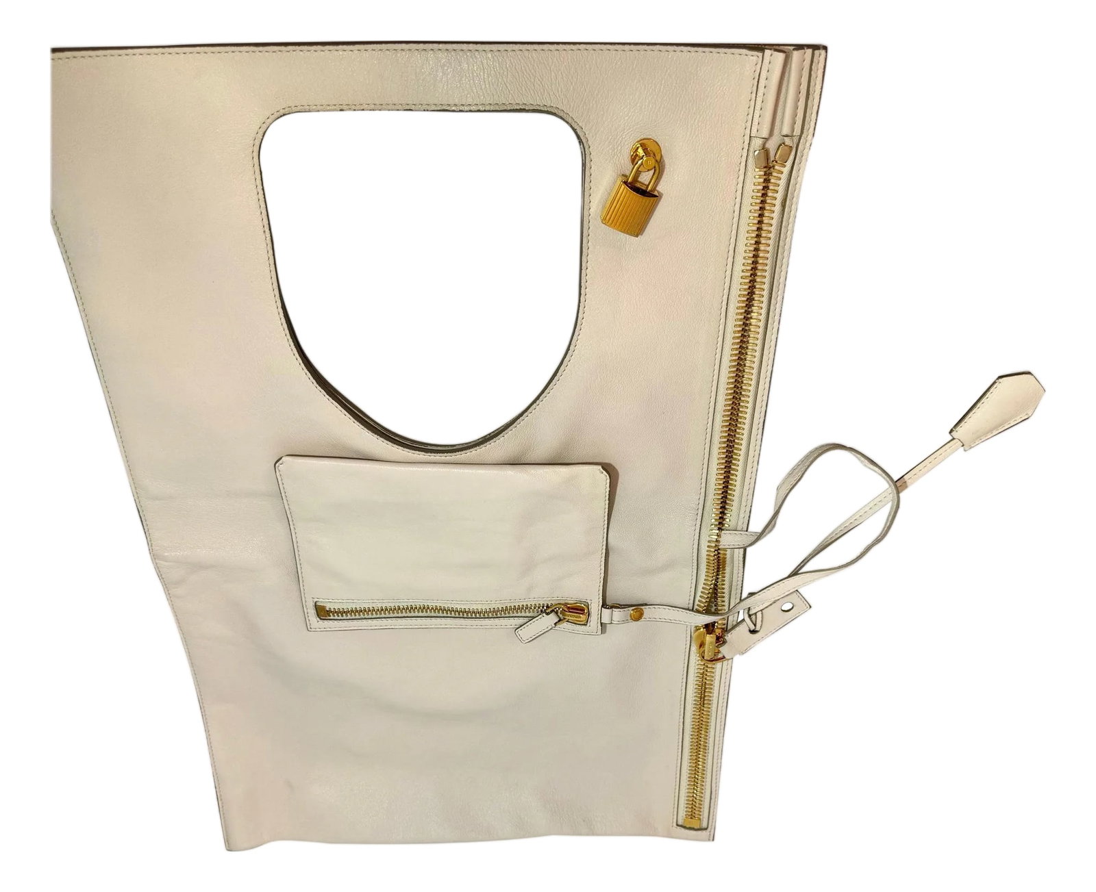 Authentic TOM FORD Alix flat tote Shoulder bag , ALIX Leather Handbag White, New: TOM FORD Alix flat tote bag Very beautiful, iconic, unique design, large Tom Ford Alix bag, in immaculate white leather, never worn, new condition without tags, with matching pouch. Need a stylish