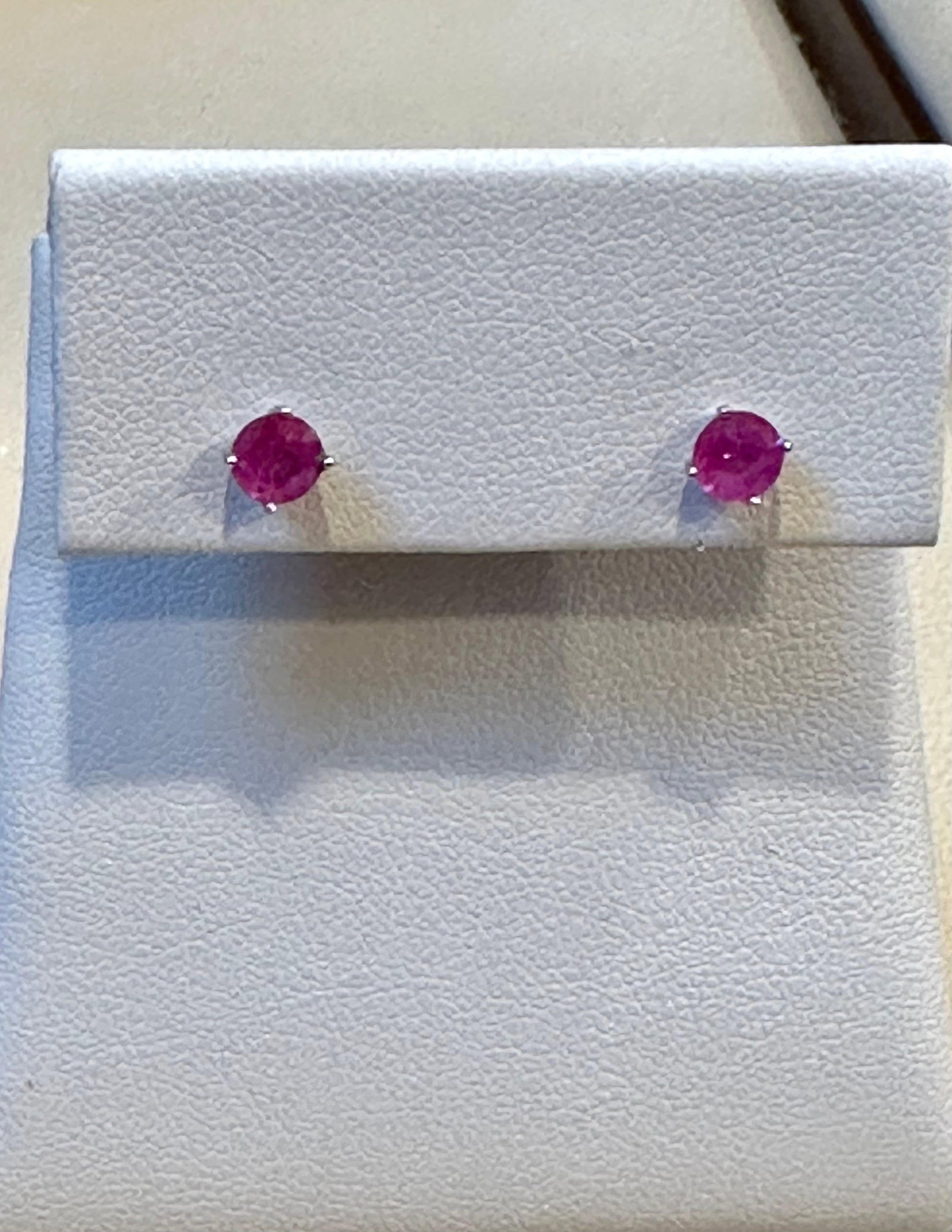 1 Carat Solitaire Natural Ruby Earrings 4 Prongs Screw Back 14 Karat White Gold - 10