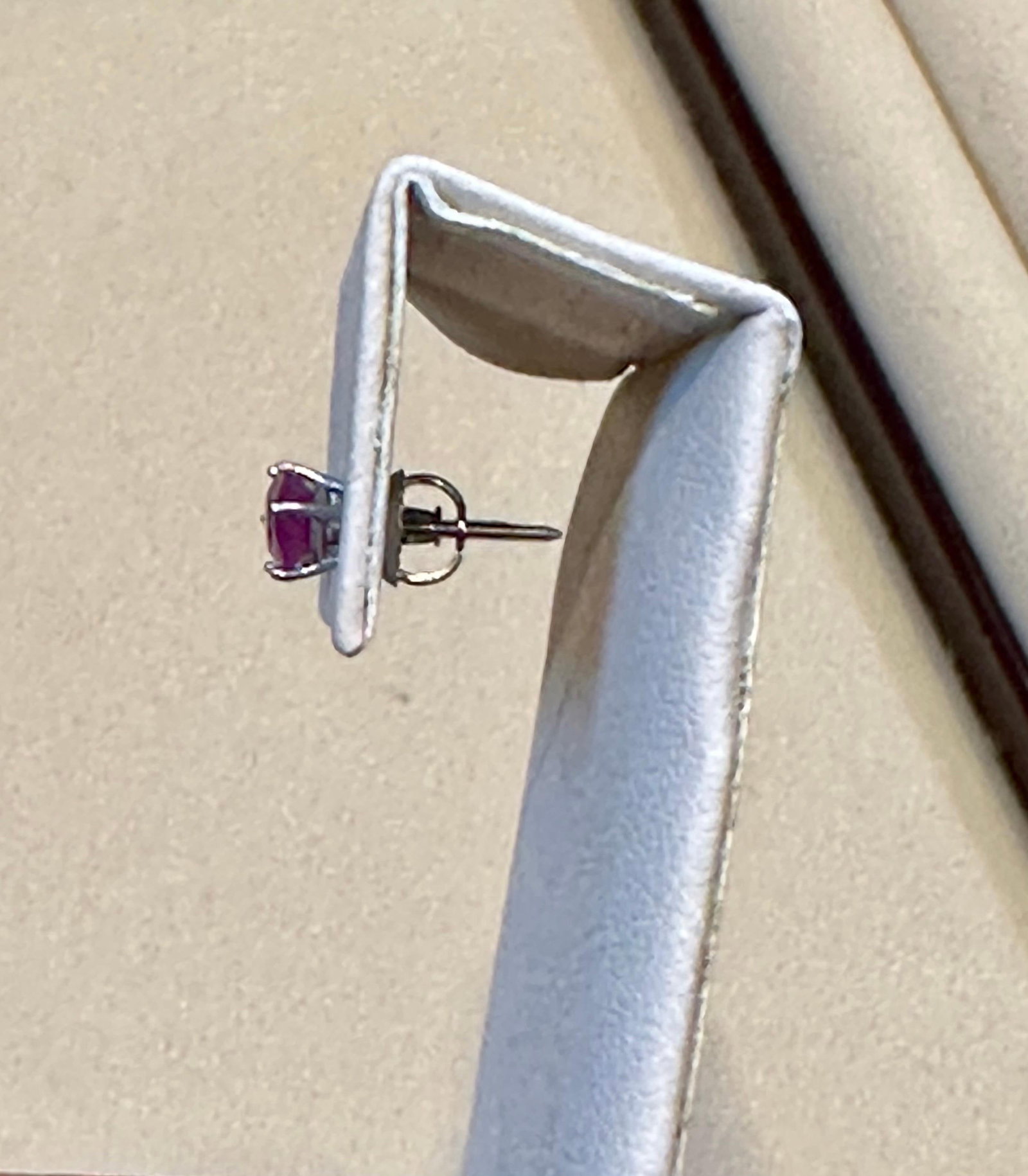 1 Carat Solitaire Natural Ruby Earrings 4 Prongs Screw Back 14 Karat White Gold - 2