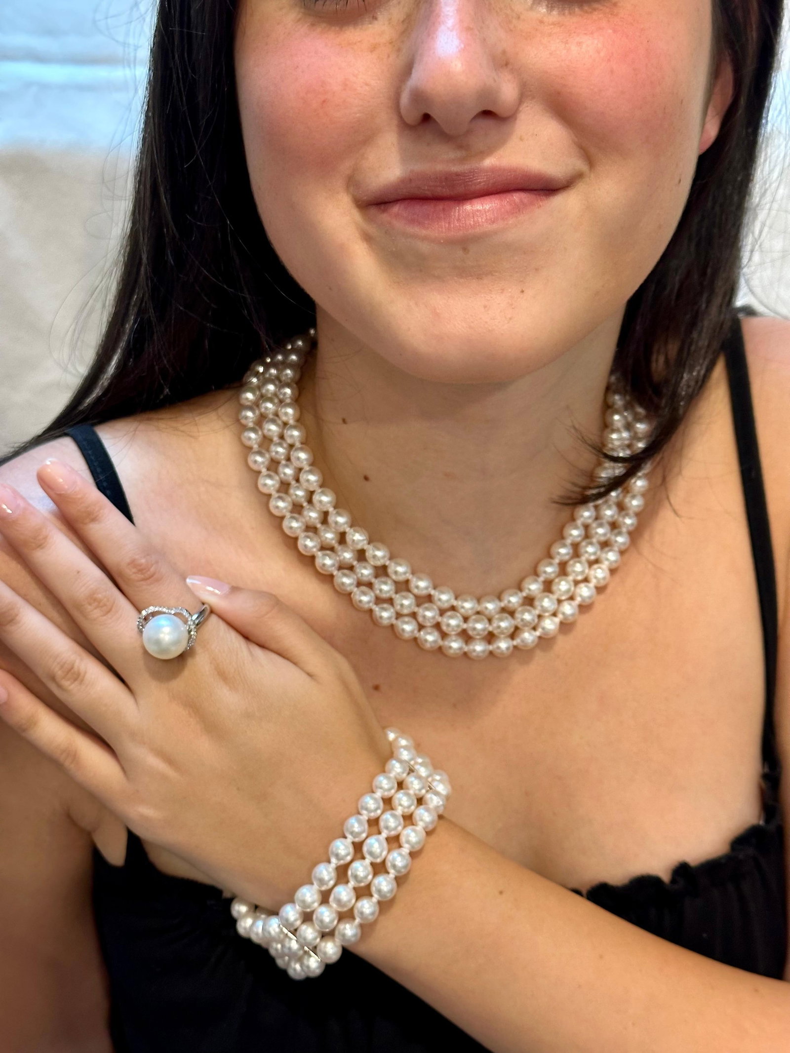 8mm Akoya Japanies Pearl Triple Strand Bracelet, Sterling Silver Clasp, 8 Inch - 11