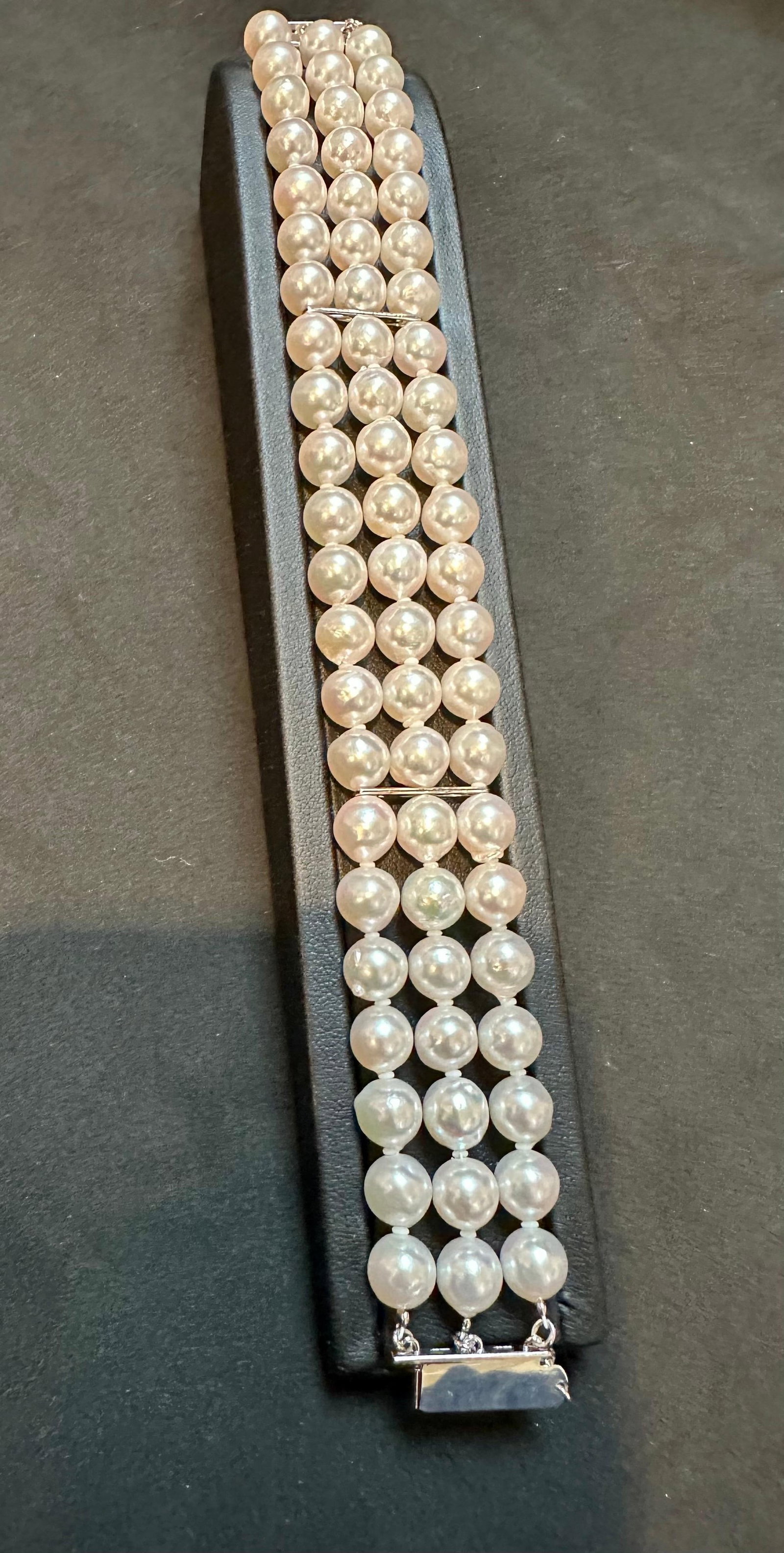 8mm Akoya Japanies Pearl Triple Strand Bracelet, Sterling Silver Clasp, 8 Inch - 6
