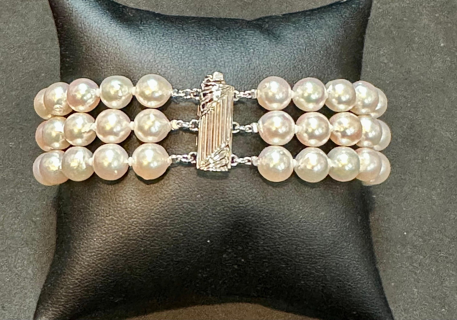 8mm Akoya Japanies Pearl Triple Strand Bracelet, Sterling Silver Clasp, 8 Inch - 7