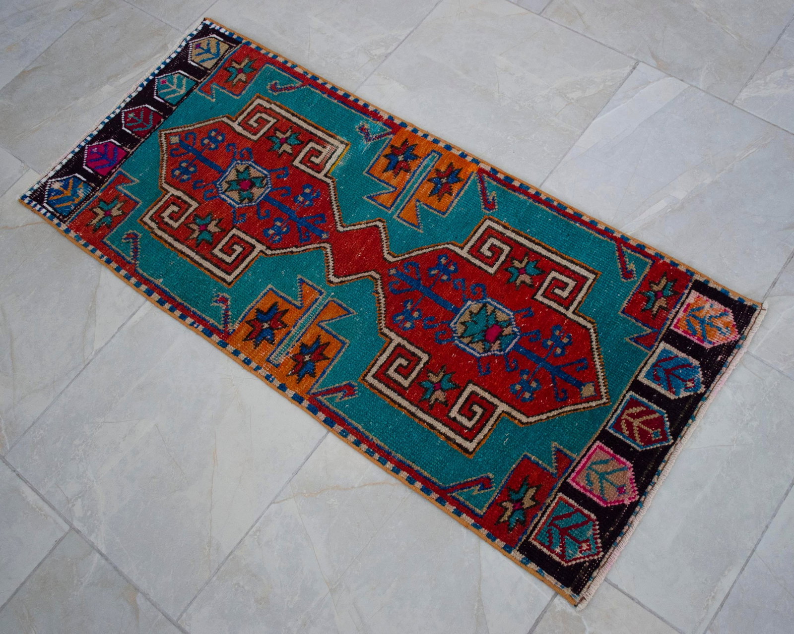 1970s Vintage Oushak Rug Hand Knotted Small Rug Mat - 1"²8"³ × 3"²11"³ - 11