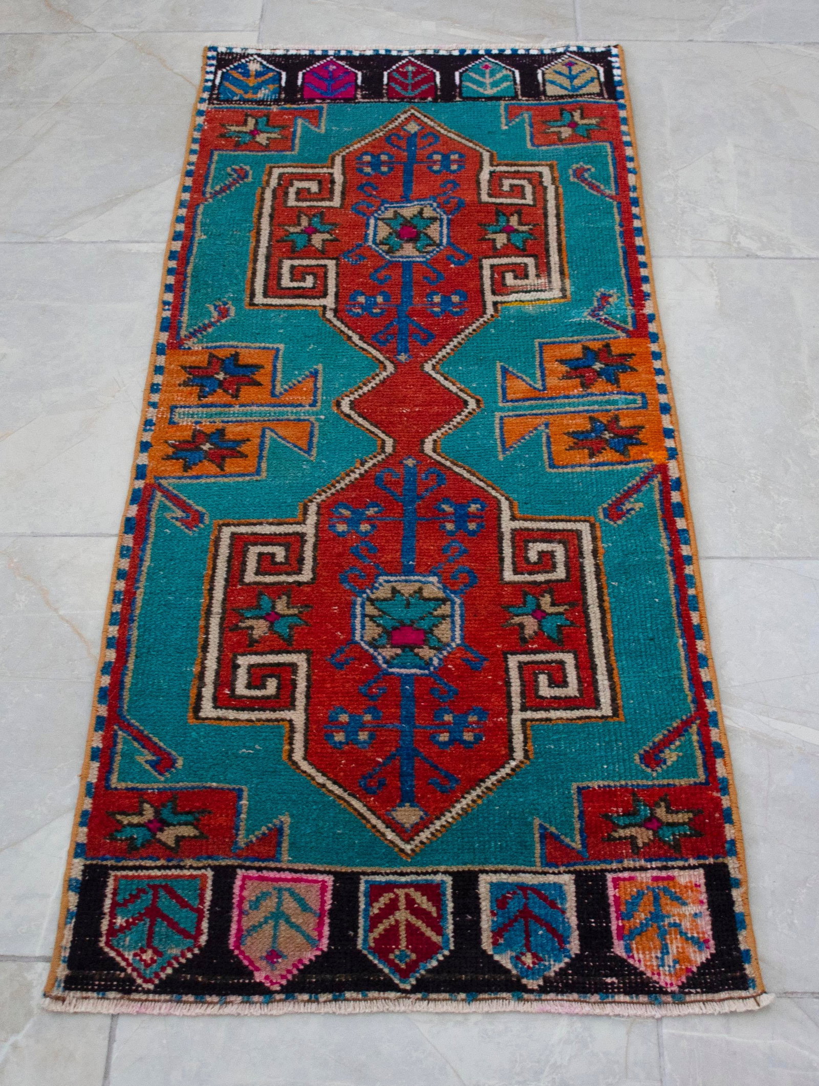 1970s Vintage Oushak Rug Hand Knotted Small Rug Mat - 1"²8"³ × 3"²11"³ - 12