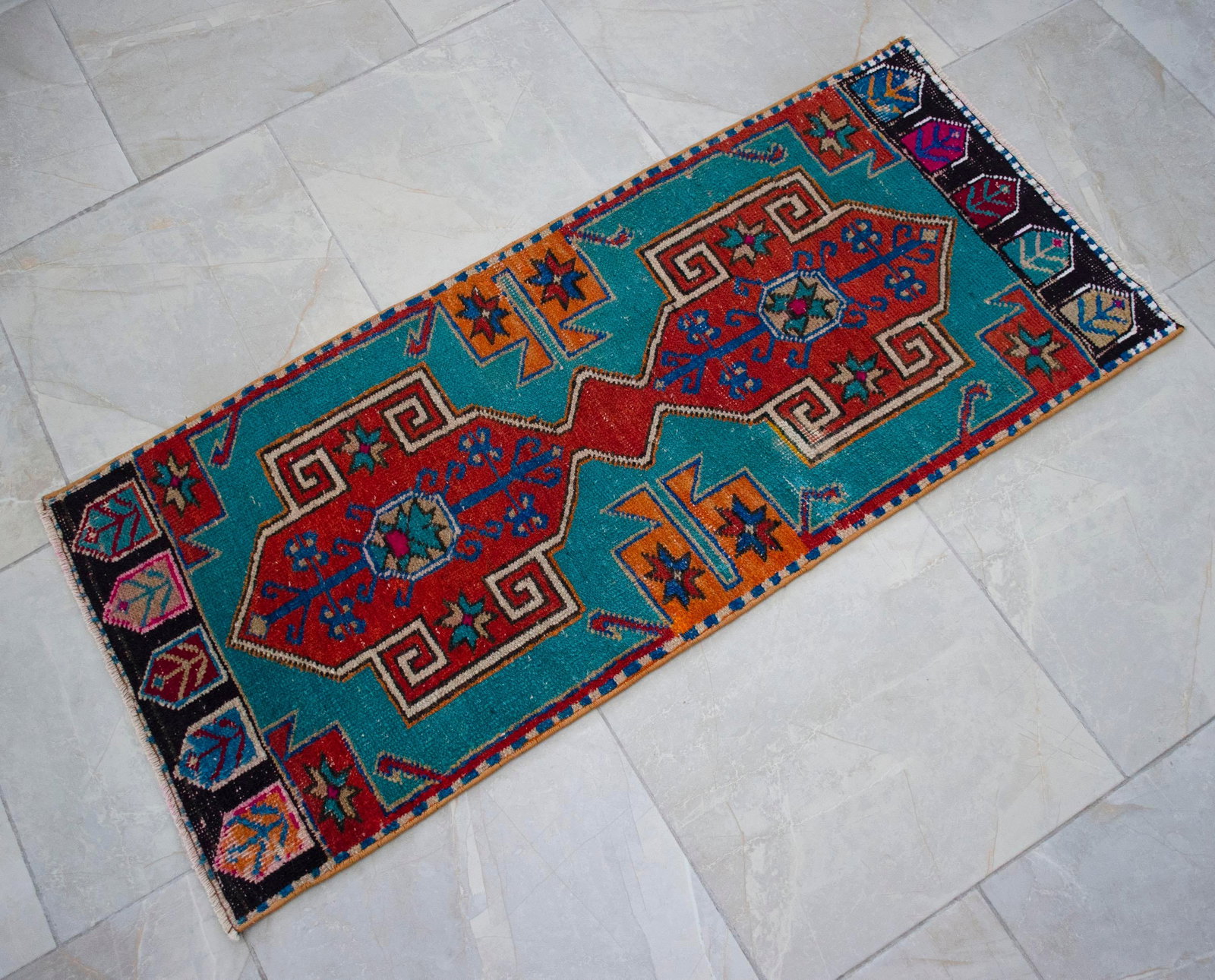 1970s Vintage Oushak Rug Hand Knotted Small Rug Mat - 1"²8"³ × 3"²11"³ - 14