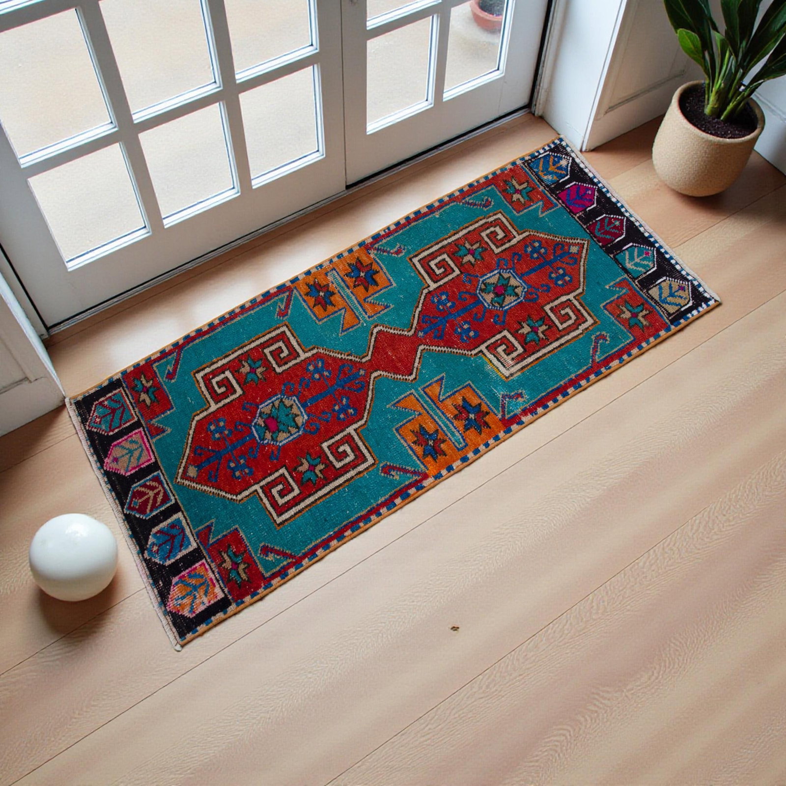 1970s Vintage Oushak Rug Hand Knotted Small Rug Mat - 1"²8"³ × 3"²11"³ - 2