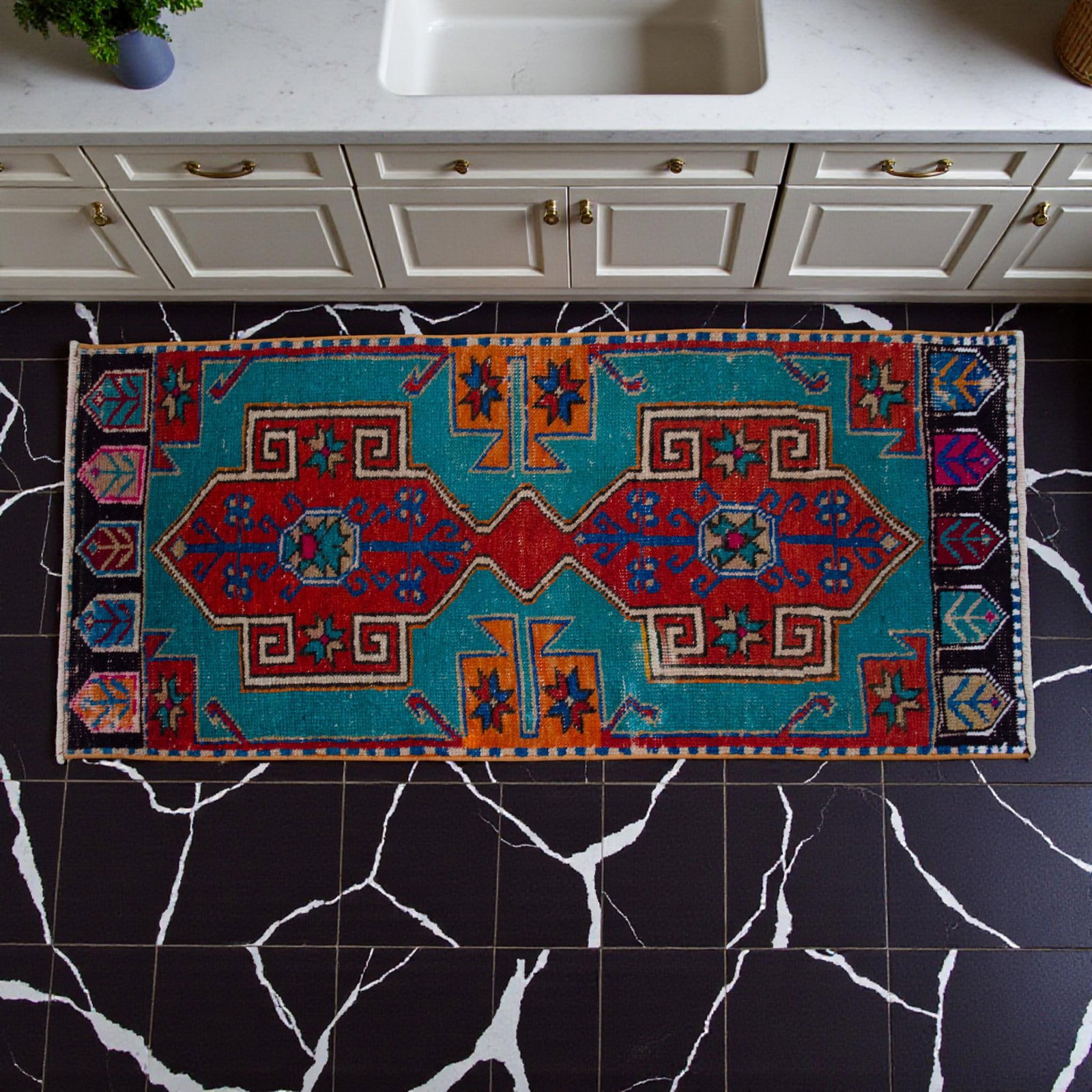 1970s Vintage Oushak Rug Hand Knotted Small Rug Mat - 1"²8"³ × 3"²11"³ - 3