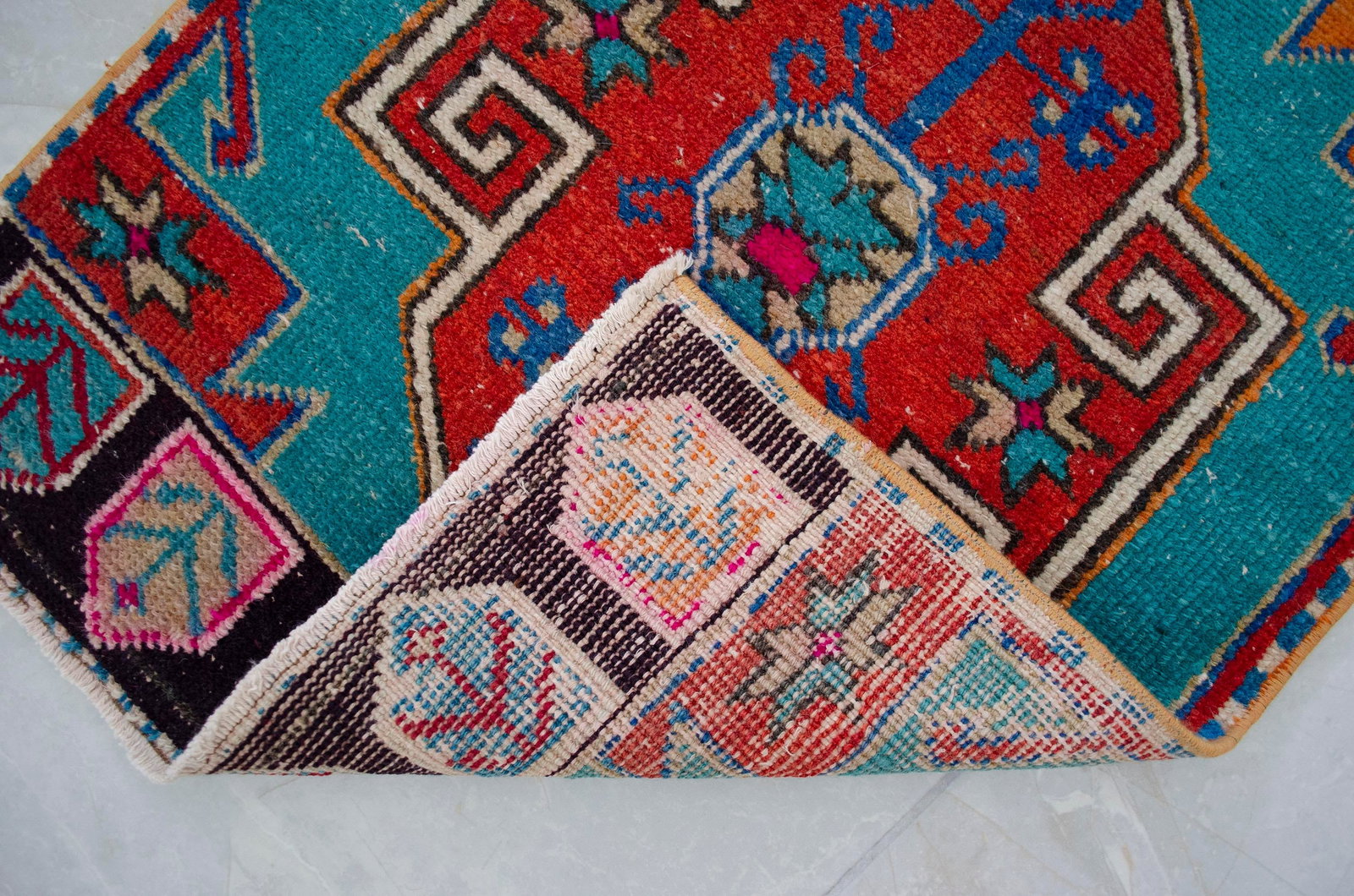 1970s Vintage Oushak Rug Hand Knotted Small Rug Mat - 1"²8"³ × 3"²11"³ - 9