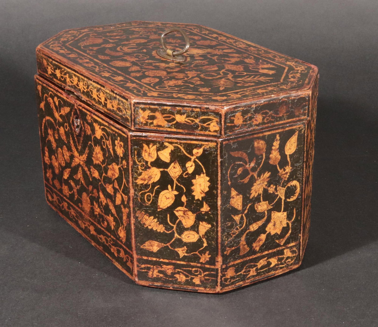 Regency English Penwork Double Tea Caddy, England, Circa 1820 - 4