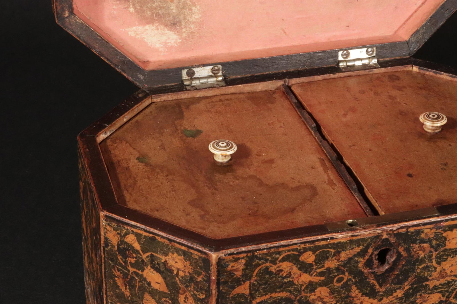 Regency English Penwork Double Tea Caddy, England, Circa 1820 - 8