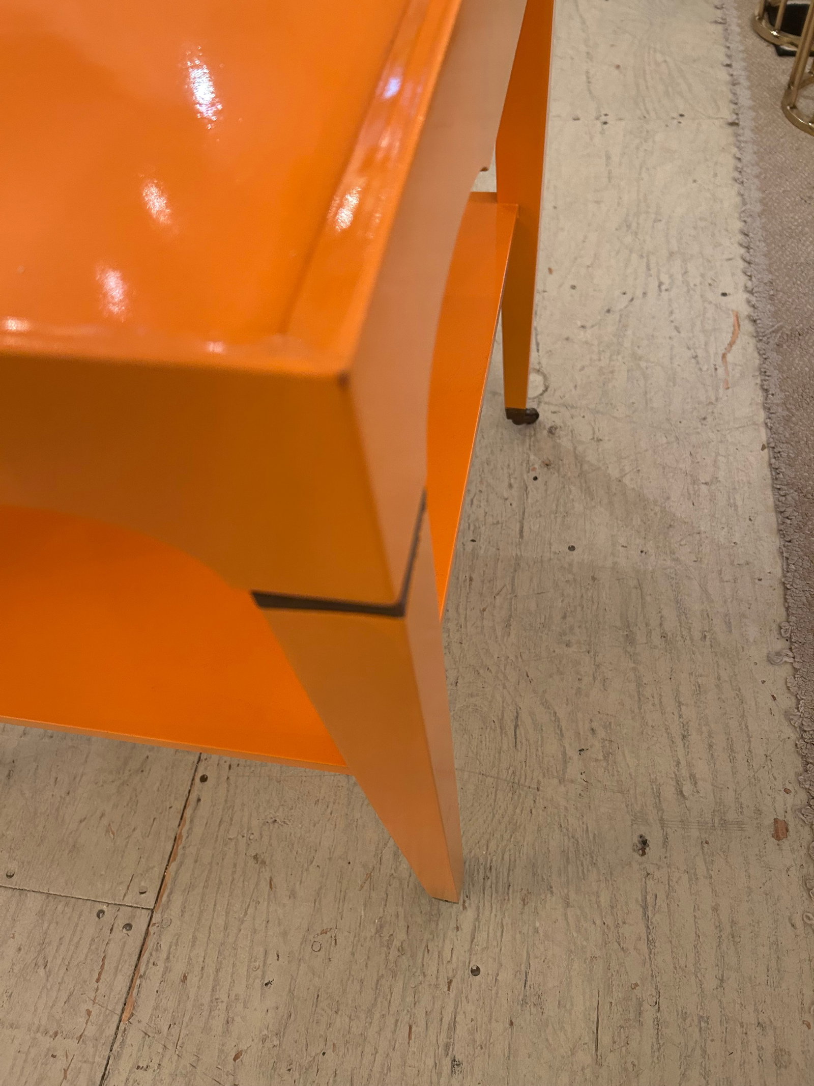 Glossy Hermes Orange Square Two Tier End Tables -a Pair - 10